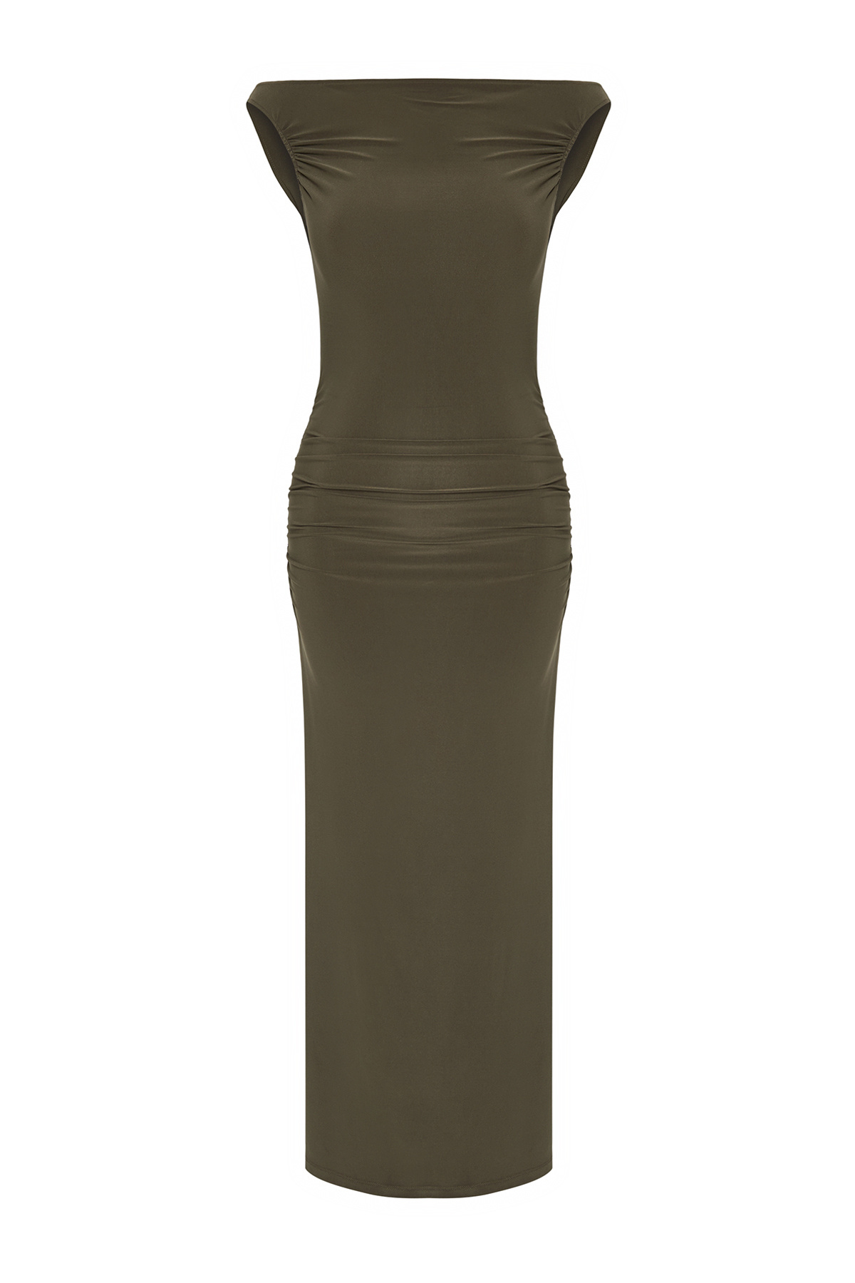 Trendyolmilla  Haki Vücuda Oturan Carmen Yaka Örme Şık Abiye Gece Mezuniyet Elbisesi TPRAW25EL00025 - Görsel 8