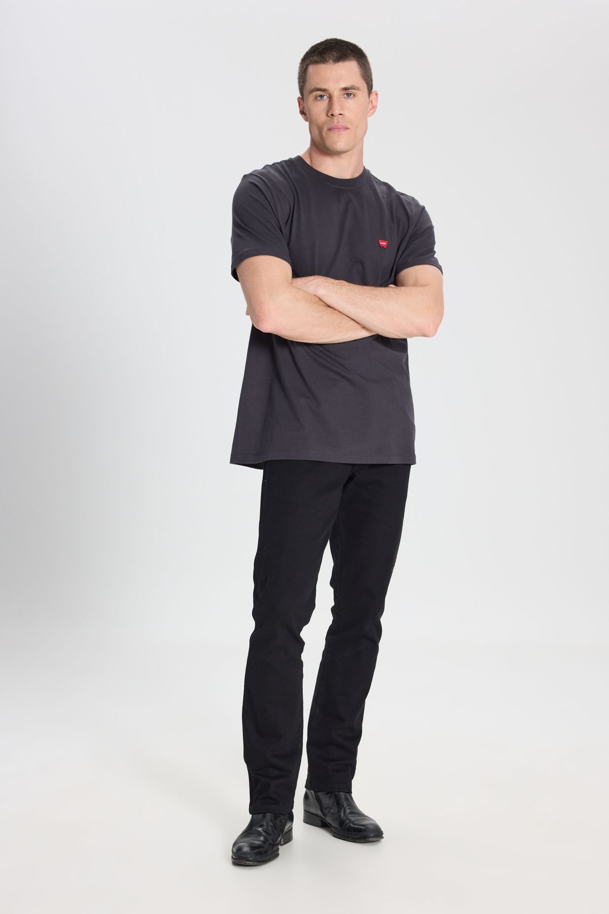 تی شرت مشکی مردانه به طور منظم مناسب گردن دوچرخه کلاس طبیعی 100 ٪ پنبه T shirt Wrangler