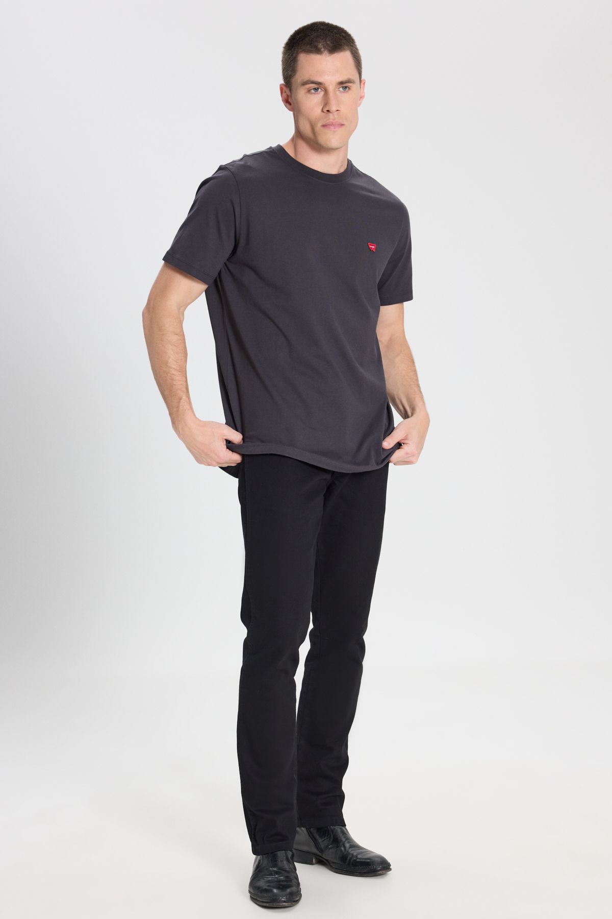 تی شرت مشکی مردانه به طور منظم مناسب گردن دوچرخه کلاس طبیعی 100 ٪ پنبه T shirt Wrangler