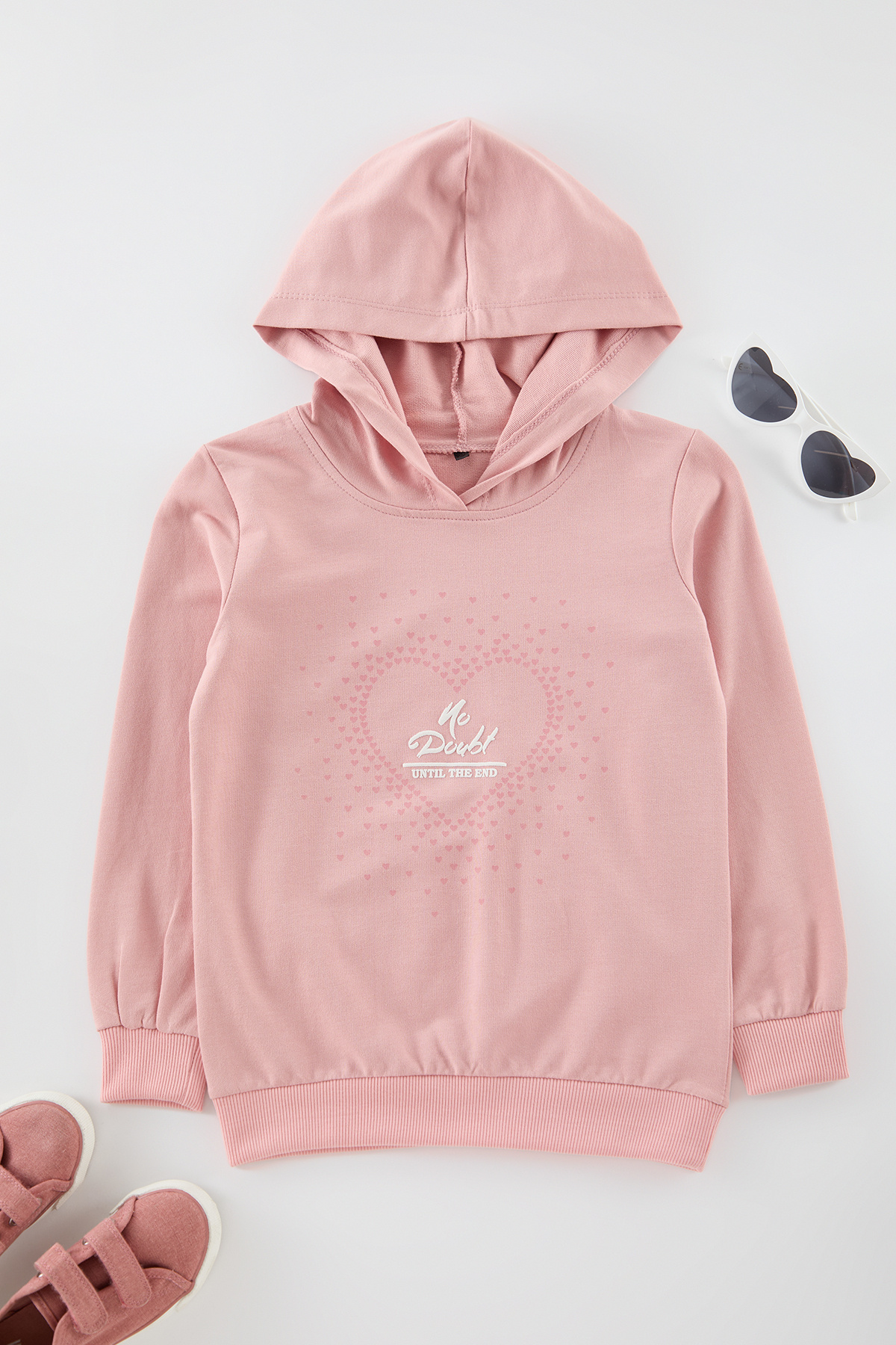 Trendyolmilla Kids Pudra Kız Çocuk Kalp Pamuklu Örme Sweatshirt TKDAW25SW00012