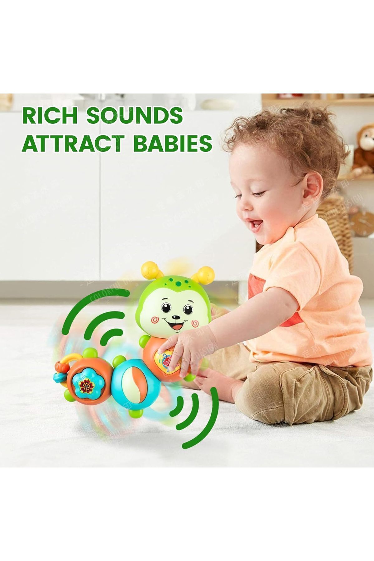 TOYFEST Çıngıraklı Işıklı Ninnili Müzikli Tırtıl Şekilli İnteraktif Bebek Eğitici Tuşlu Oyuncak - Yeşil fotoğrafı 2 (önizleme)