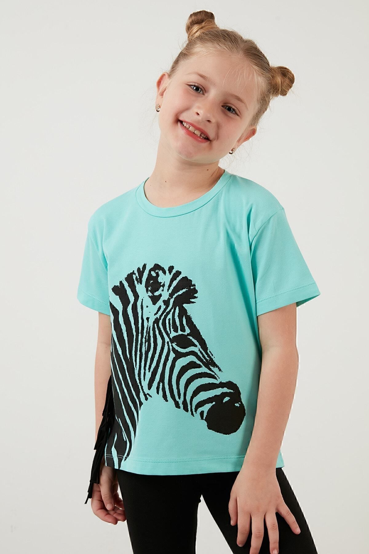 Lela-Tricou cu detaliu cu ciucuri imprimat din bumbac cu decolteu rotund Tricou pentru fete 6211021 3