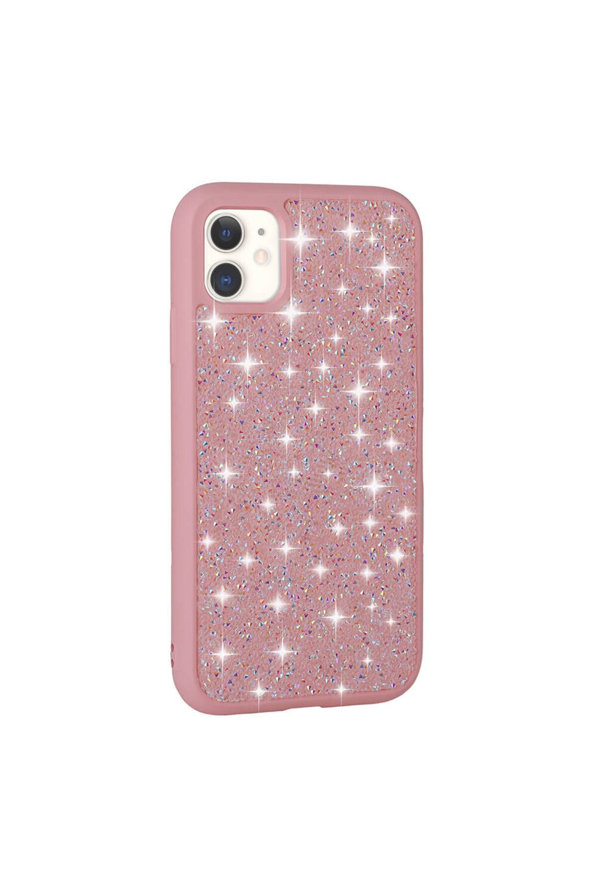 iPhone 11 Uyumlu Parlak Taşlı Tasarım Pırlanta FRM Kılıf-Pembe