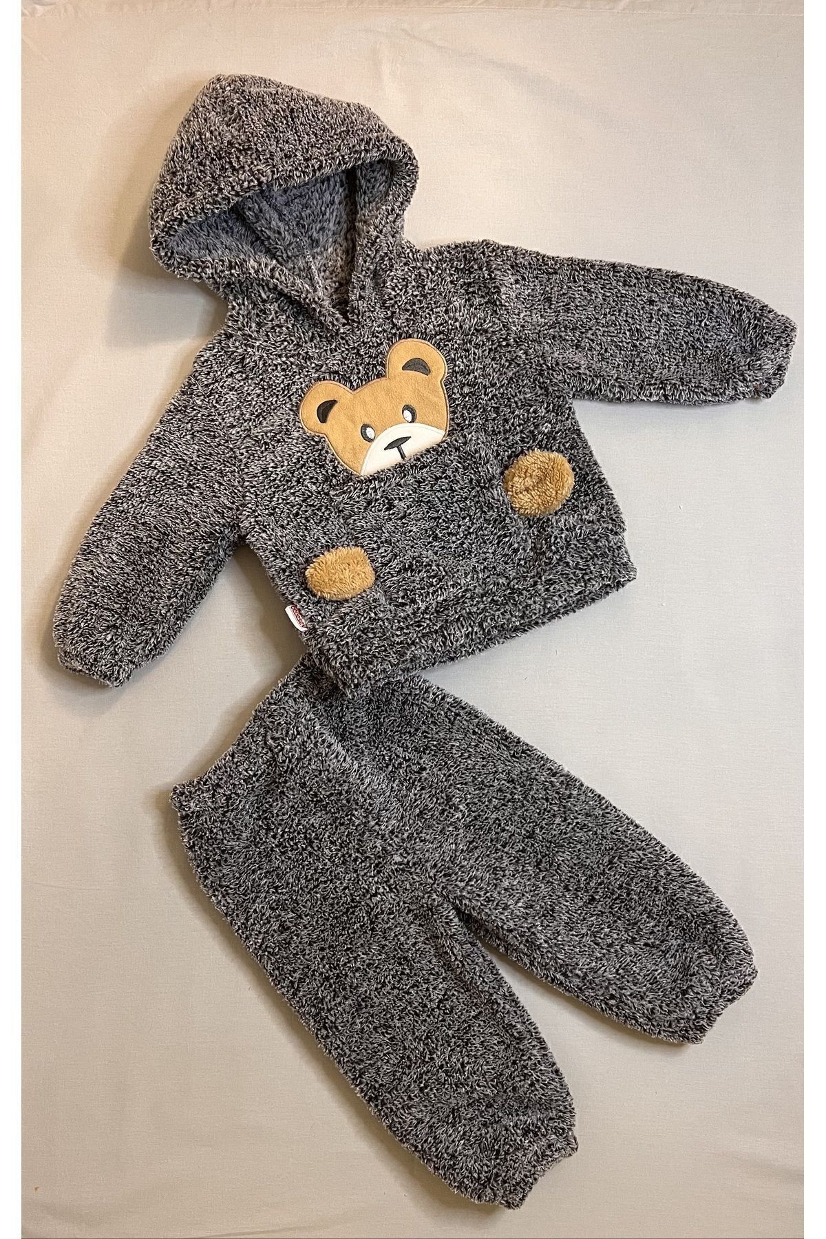 BT Baby Kışlık Ayıcık Desenli Welsoft Lüx Bebek Takımı Peluş Cepli Kapüşonlu fotoğrafı 5 (önizleme)