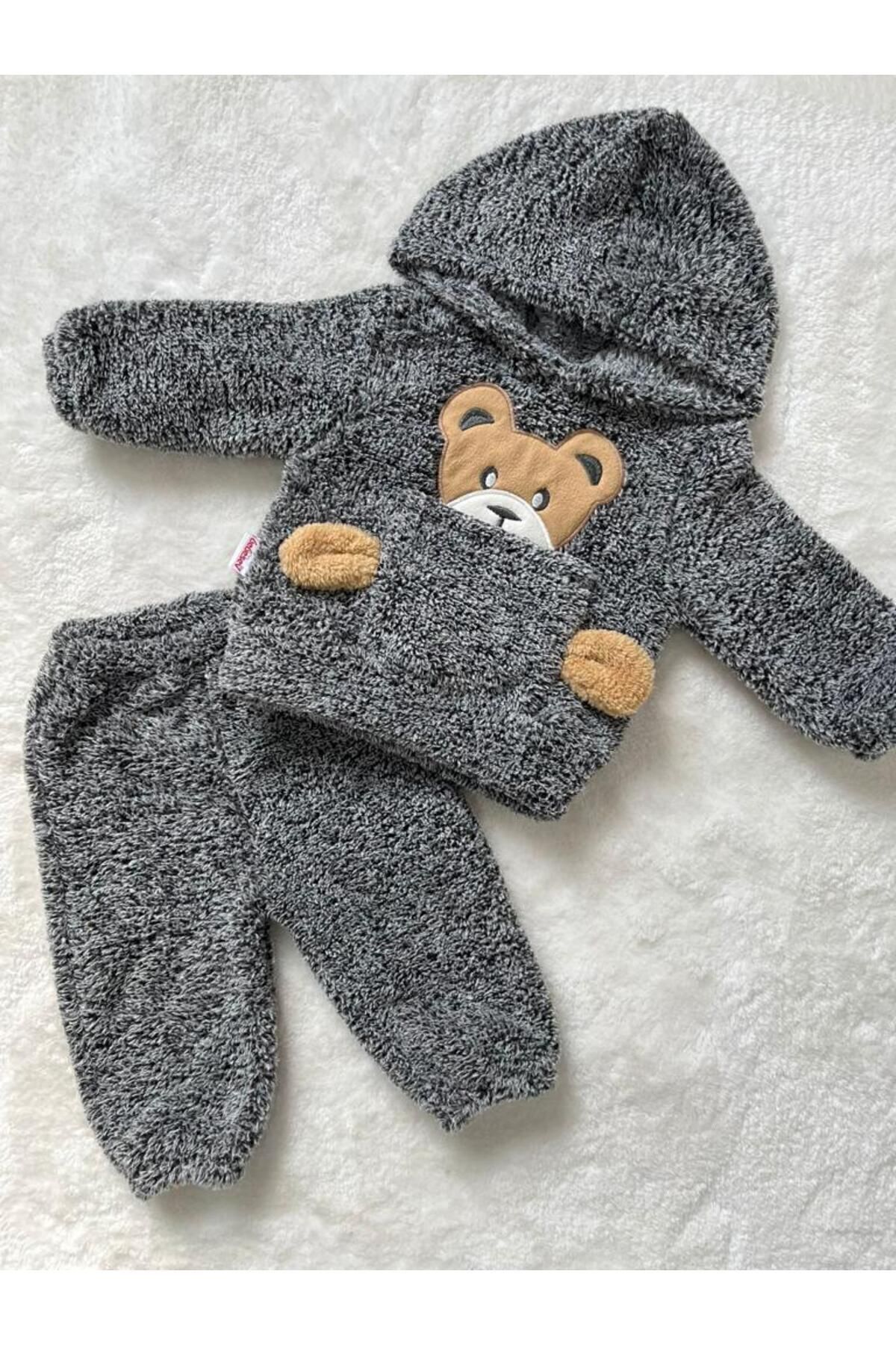 BT Baby Kışlık Ayıcık Desenli Welsoft Lüx Bebek Takımı Peluş Cepli Kapüşonlu fotoğrafı 4 (önizleme)