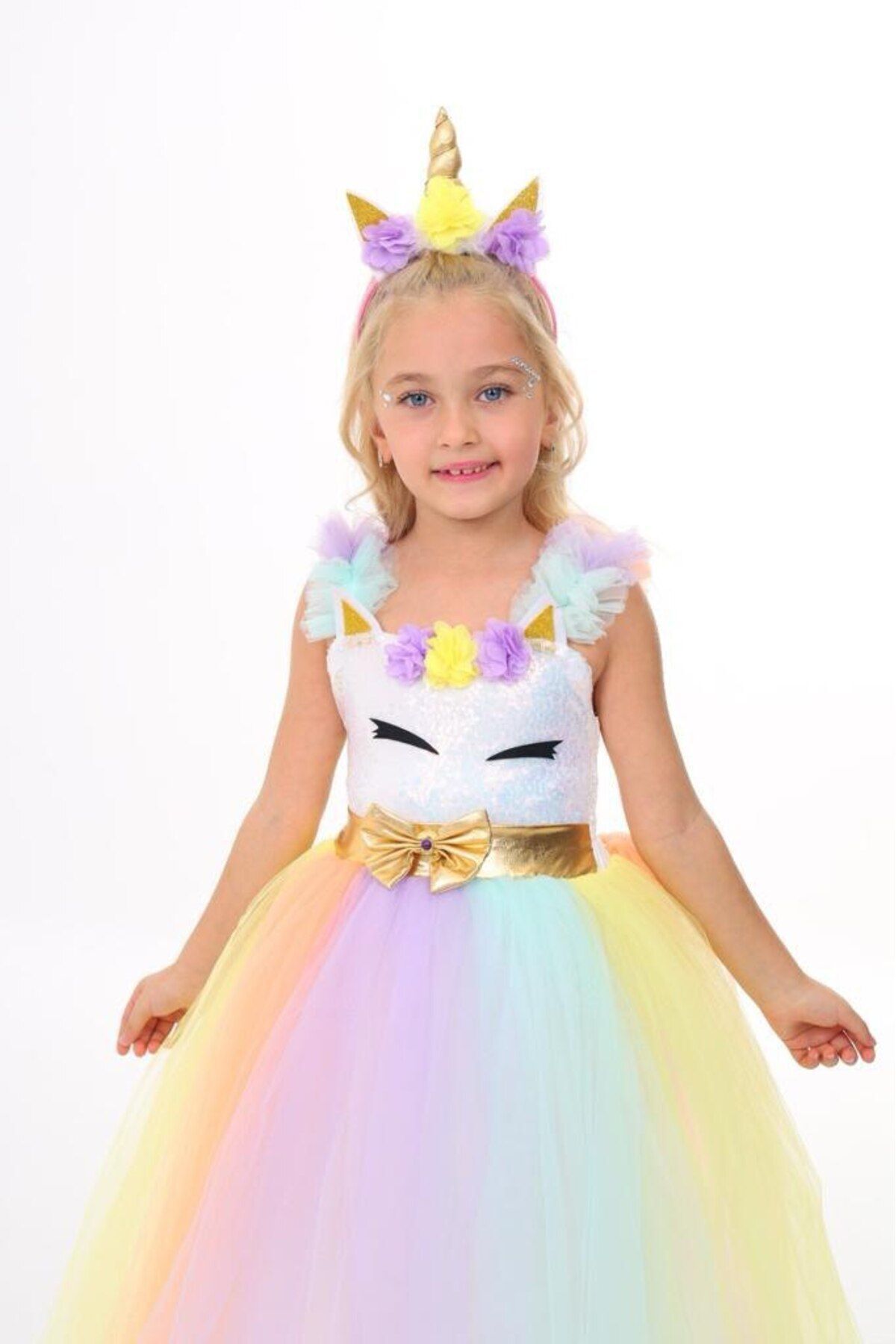 Unicorn Elbisesi Tarlatanlı Kabarık Model Taçlı