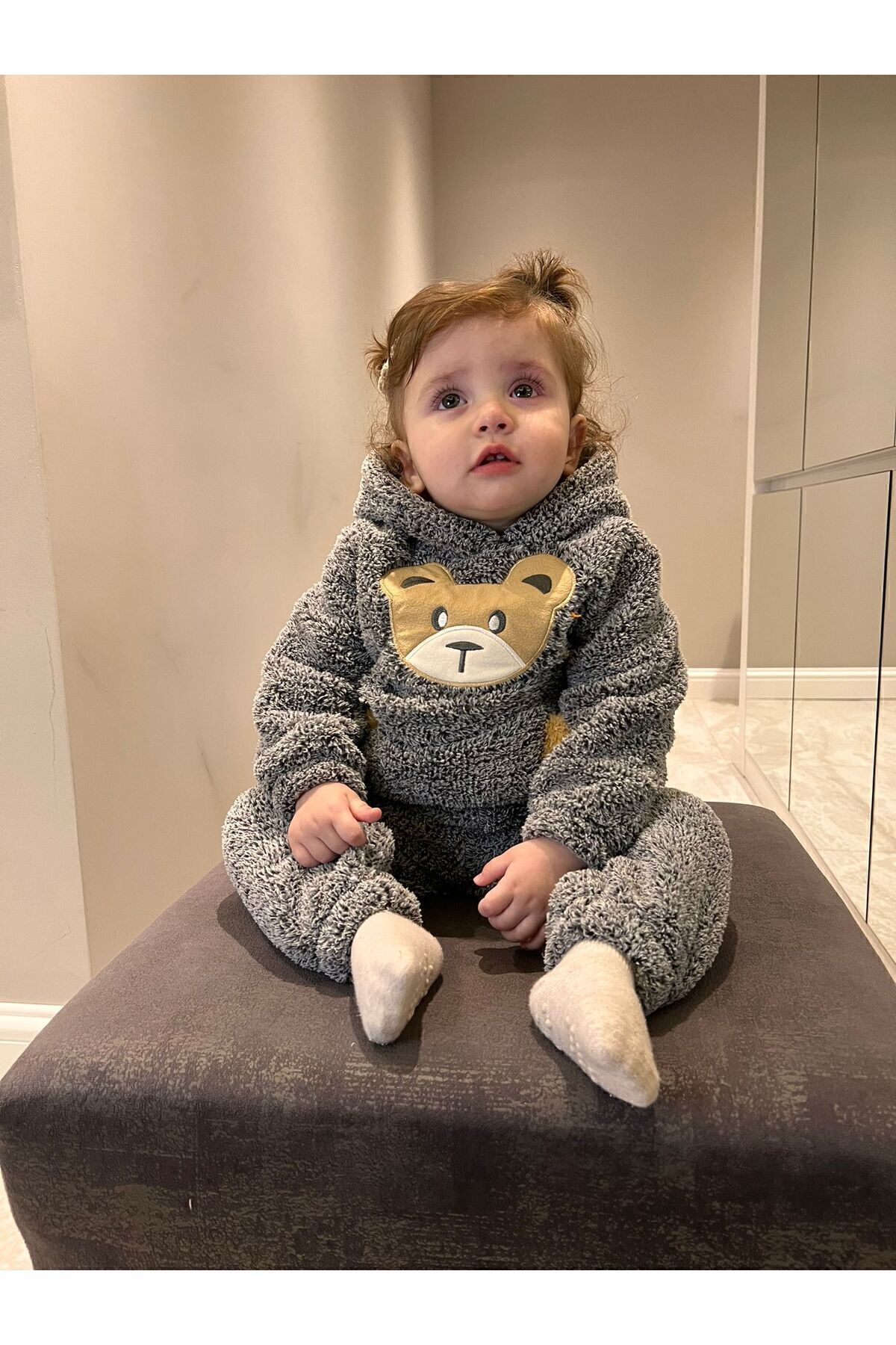 BT Baby Kışlık Ayıcık Desenli Welsoft Lüx Bebek Takımı Peluş Cepli Kapüşonlu fotoğrafı 3 (önizleme)