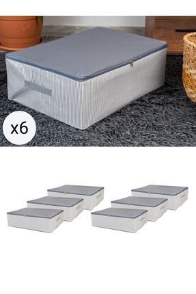 NACAREV 6 Adet Mega Boy Antrasit Çizgi Desenli Baza Altı Düzenleyici Hurç Set...