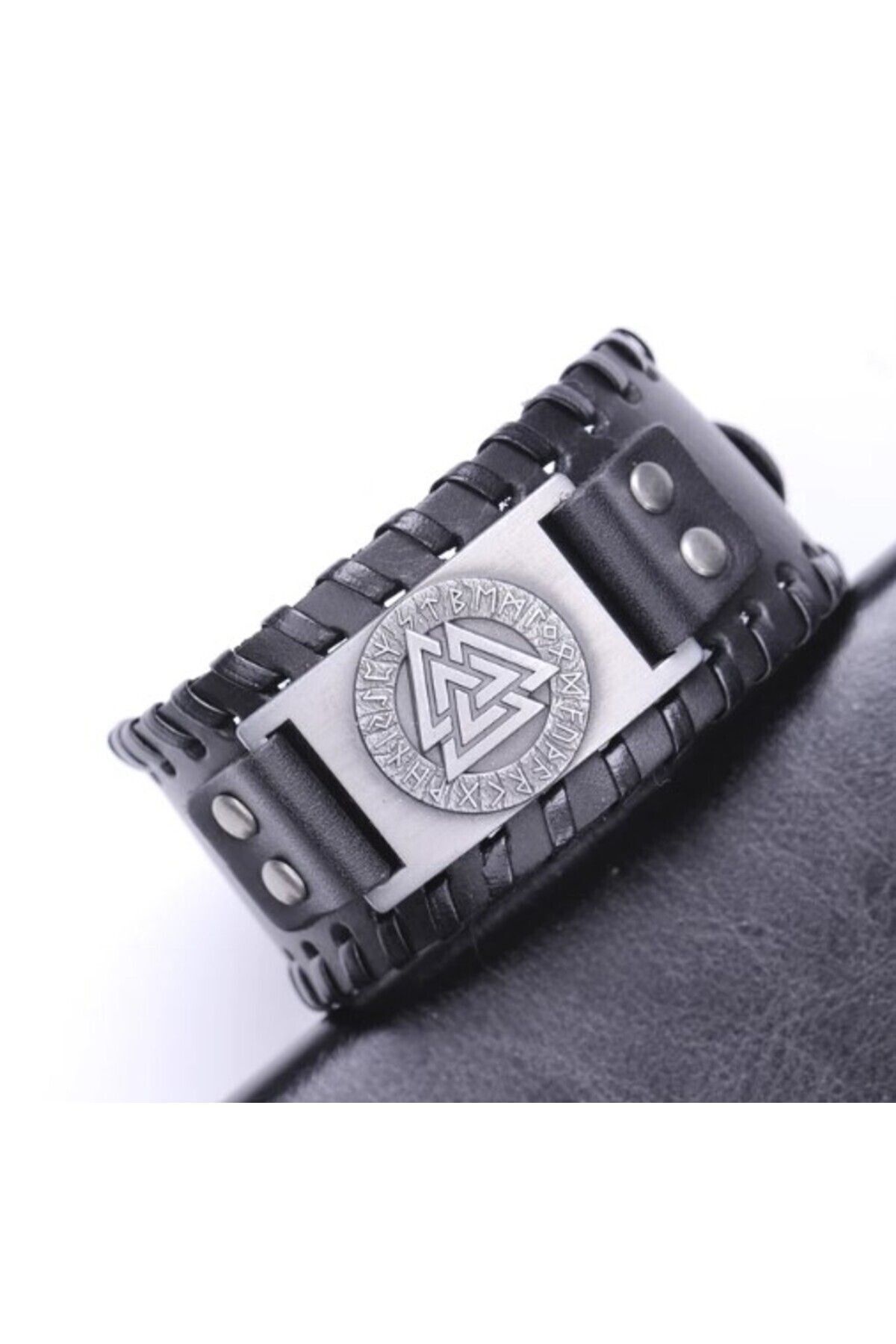 Visale Store-Vegan Leather Viking(Valknut) Jewelry Pirate Bracelet 1