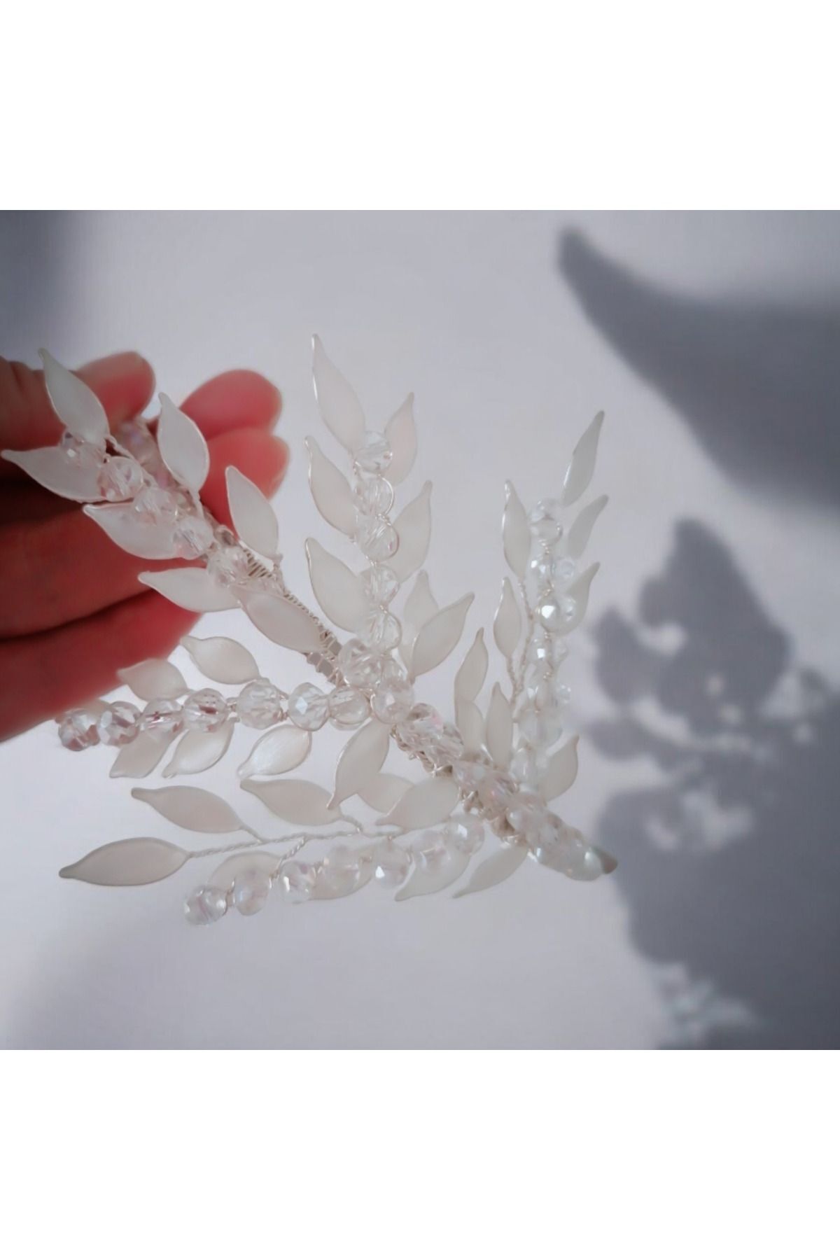 Mirnova-White Bridal Crown - Crystal Stone Helen Leaf Model Hair Accessory 4