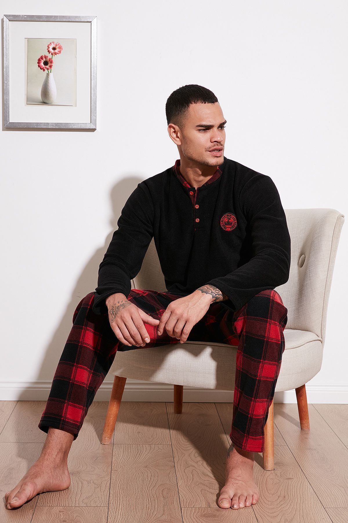 Buratti-Set de pijamale de iarnă pentru bărbați din lână - carouri, croială obișnuită, decolteu 609610013 w4 1
