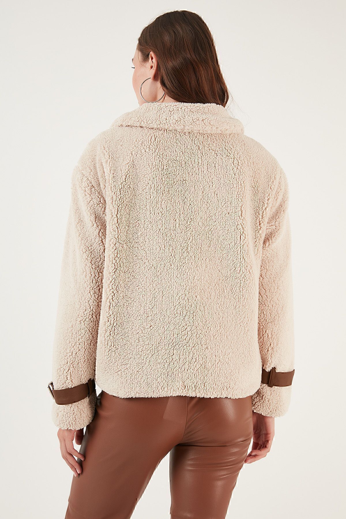 Lela-Regular Fit Belt Detailed Faux Fur Coat with Pockets 497fulya 5