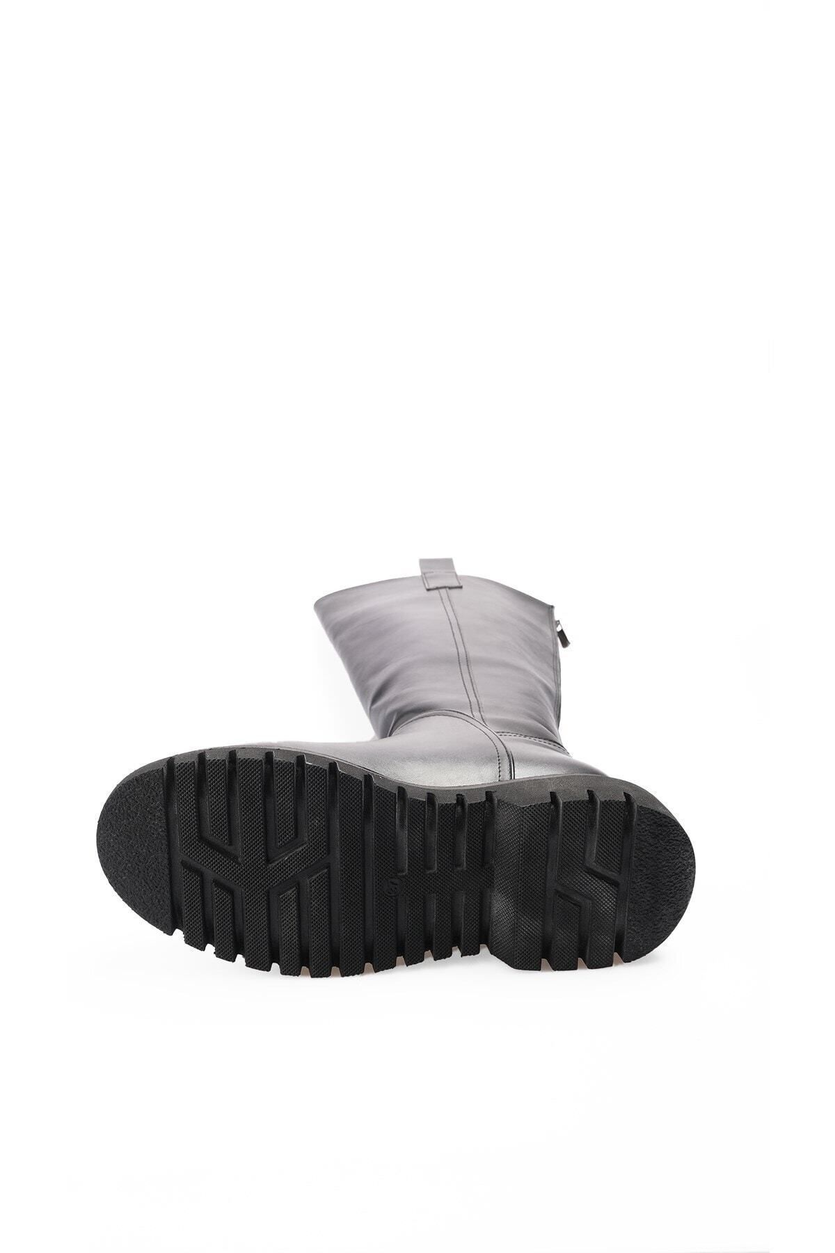 Mio Gusto-Schwarze, pelzgefütterte Damenstiefel aus Leder mit Reißverschluss hinten 7