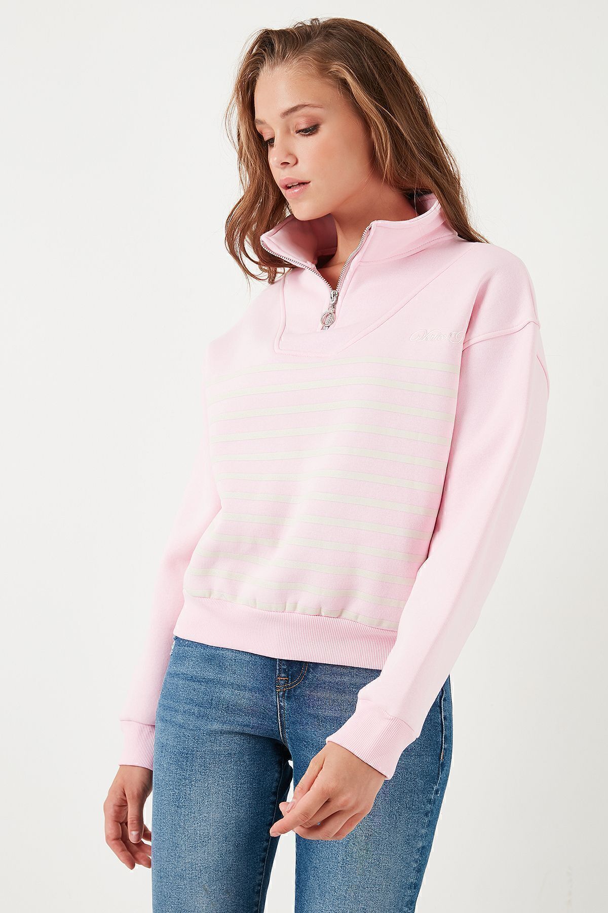 Lela-Oversize Stretch Sweat - Μισό φερμουάρ, Stand Collar SWEAT 5865883 4
