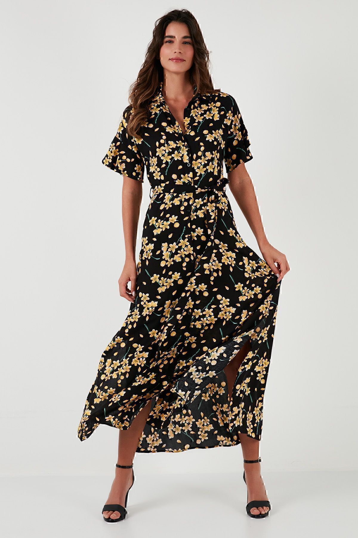 Lela-Patterned Slit Shirt Collar Maxi Dress DRESS 611EL502 4