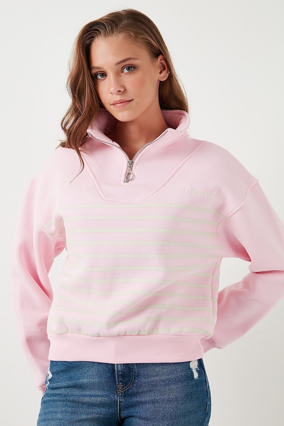 Lela-Oversize Stretch Sweat - Μισό φερμουάρ, Stand Collar SWEAT 5865883 3