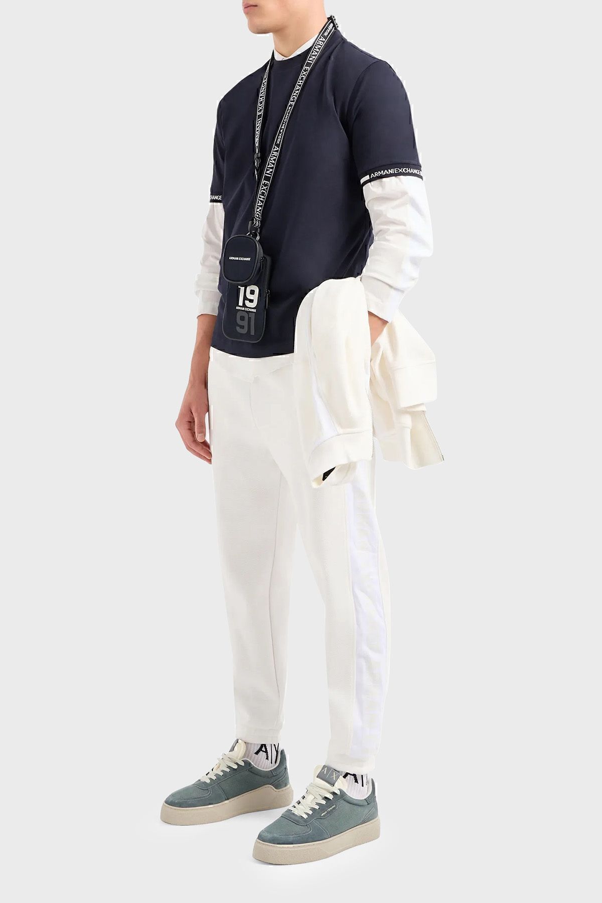 تی شرت آبی مردانه پنبه معمولی دوچرخه Yaka Tring 3dztlr zjlfz 1583 Armani Exchange