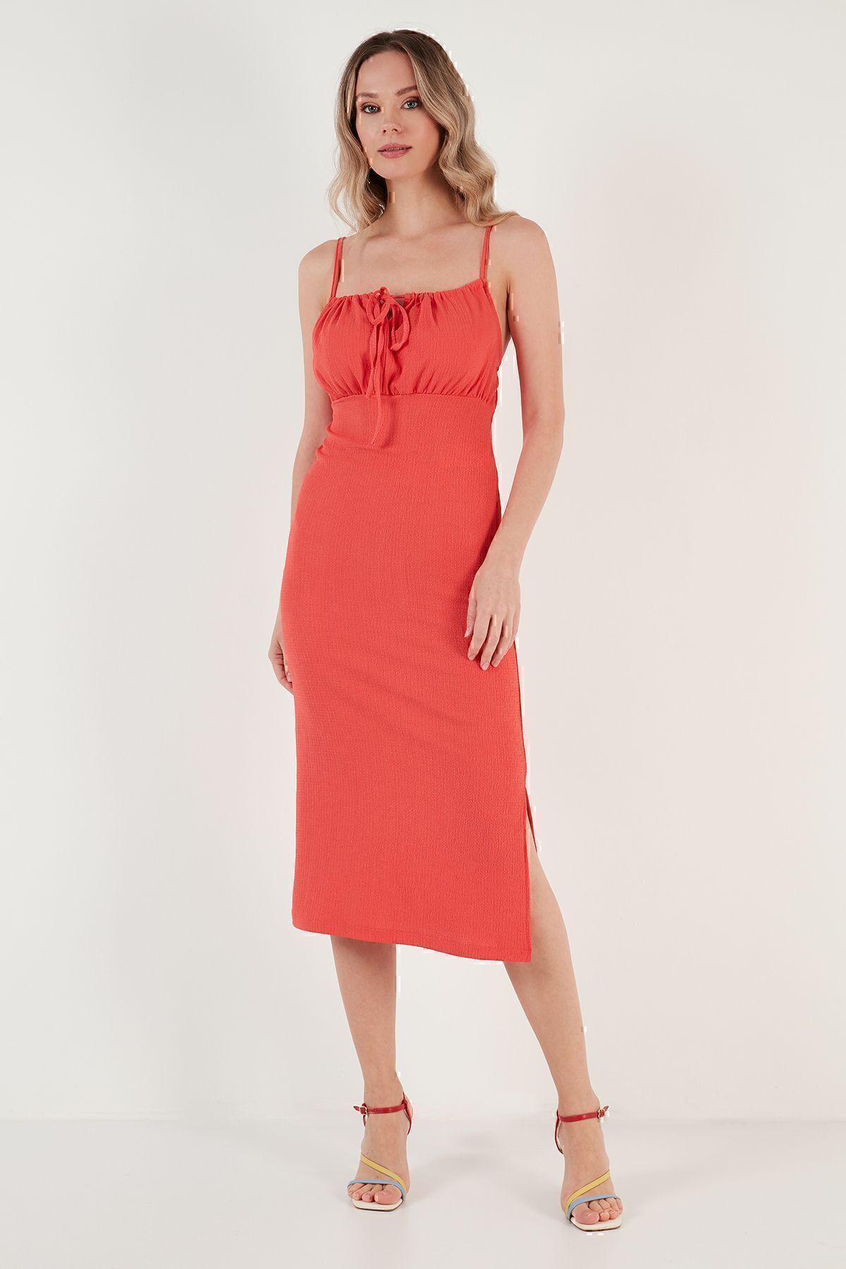 Lela-Rochie midi cu bretele adunate în față cu fante rochie5865362 6