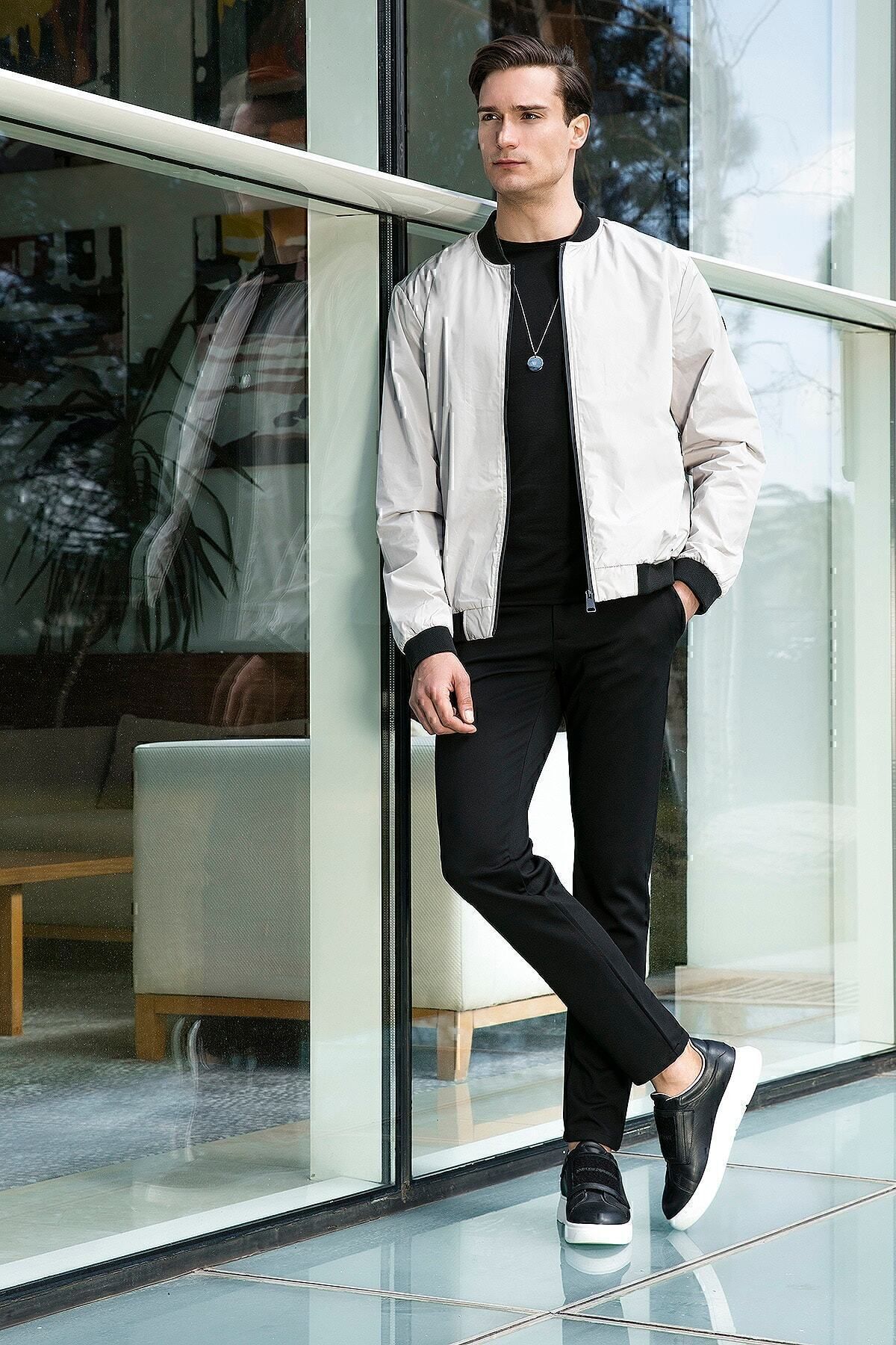 Slim Fit زیپ دار یقه کالج Bomber کت نازک کت مردانه 497teker Buratti