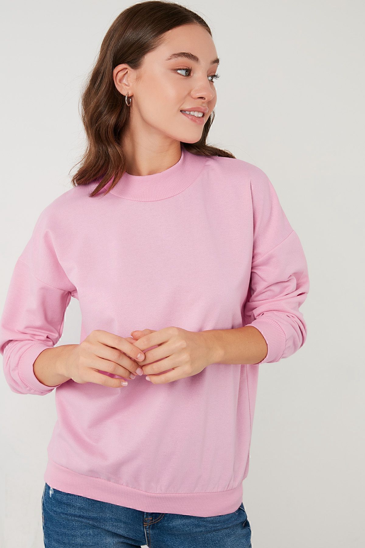 Lela-Sweat tricotat de bază din bumbac cu guler vertical - 5863323 3