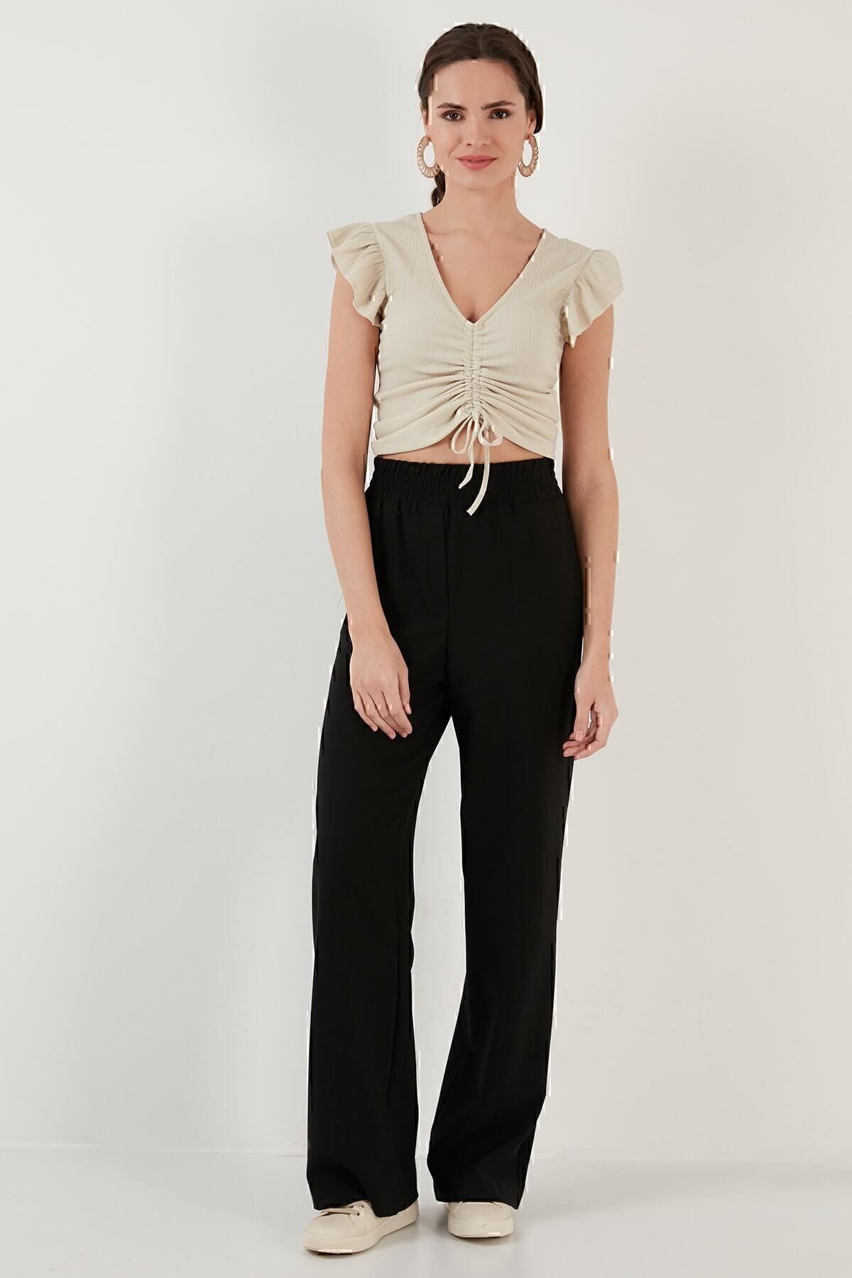 Lela-Bluză crop slim cu detaliu cu volane, cu mâneci cu volane 5865015 4