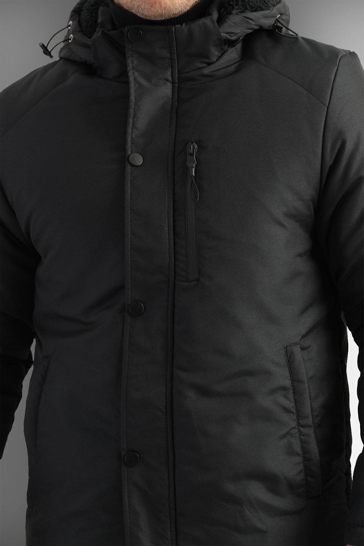 D1fference-Herren Schwarz Schiefen Kapuze Winddicht Sport Winter Mäntel & Mäntel & Parka 5