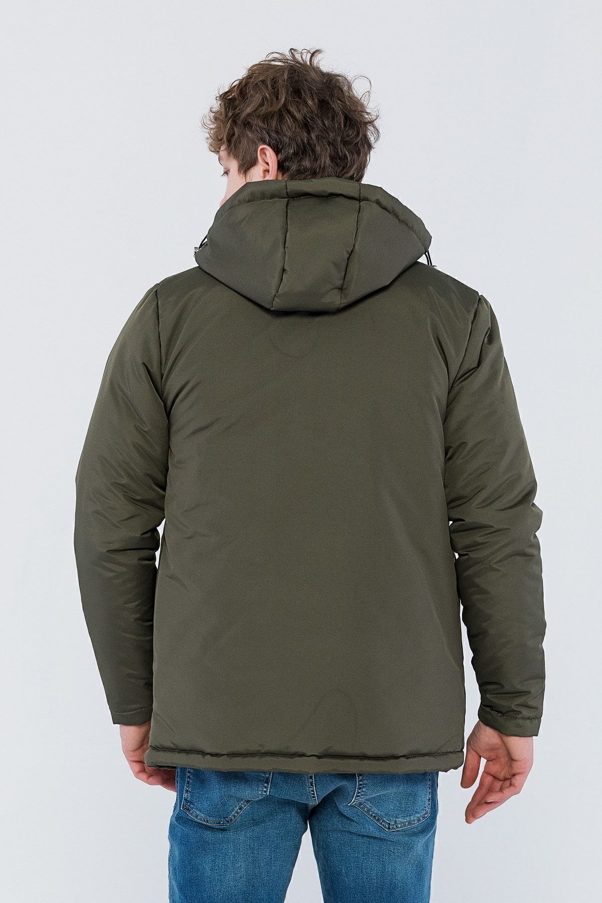 D1fference-Herren Khaki Ausgehen Kapuze Winddicht Dicke Sportmäntel & Mäntel & Parka 6