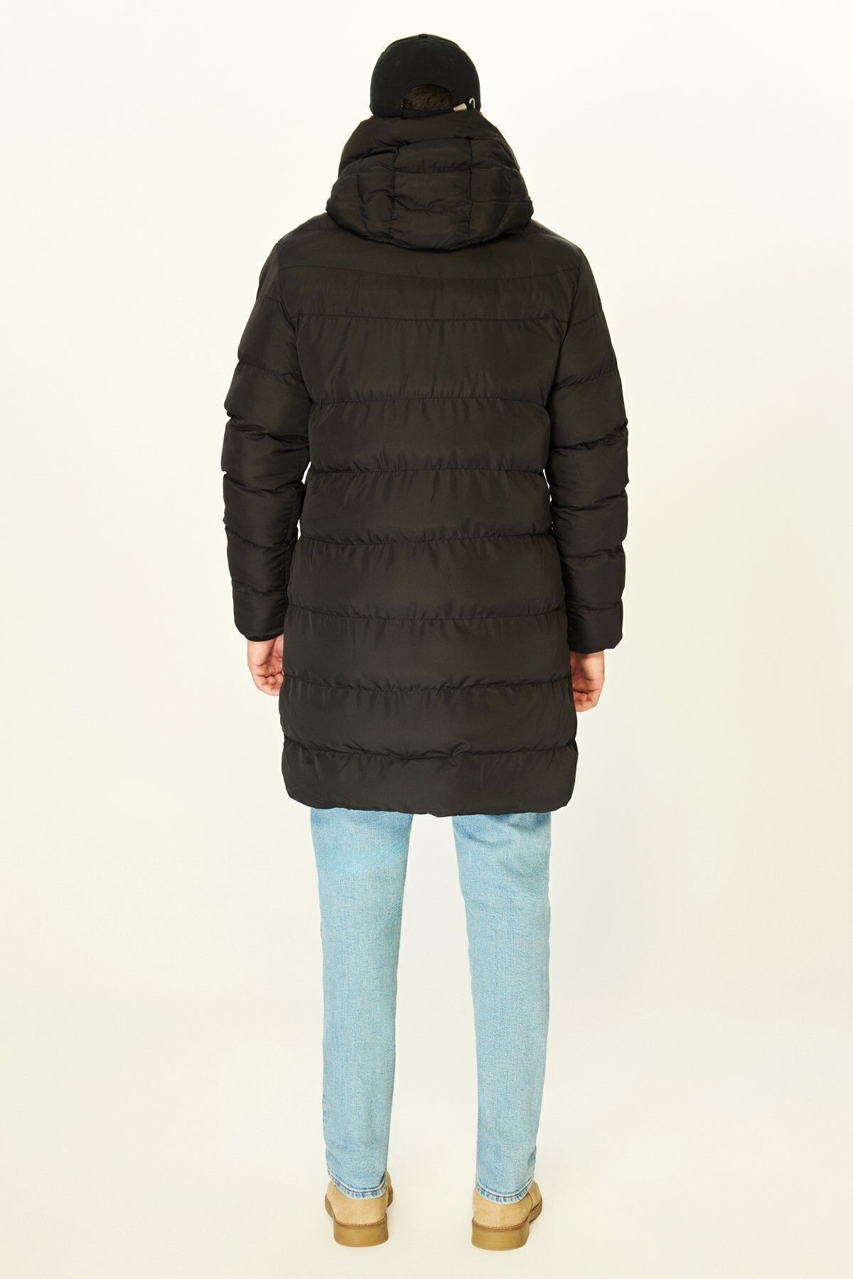 D1fference-Schwarzer Puffer-Parka für Herren – mit Kapuze, winddicht, mit Fasern gefüllt, langer Wintermantel 7