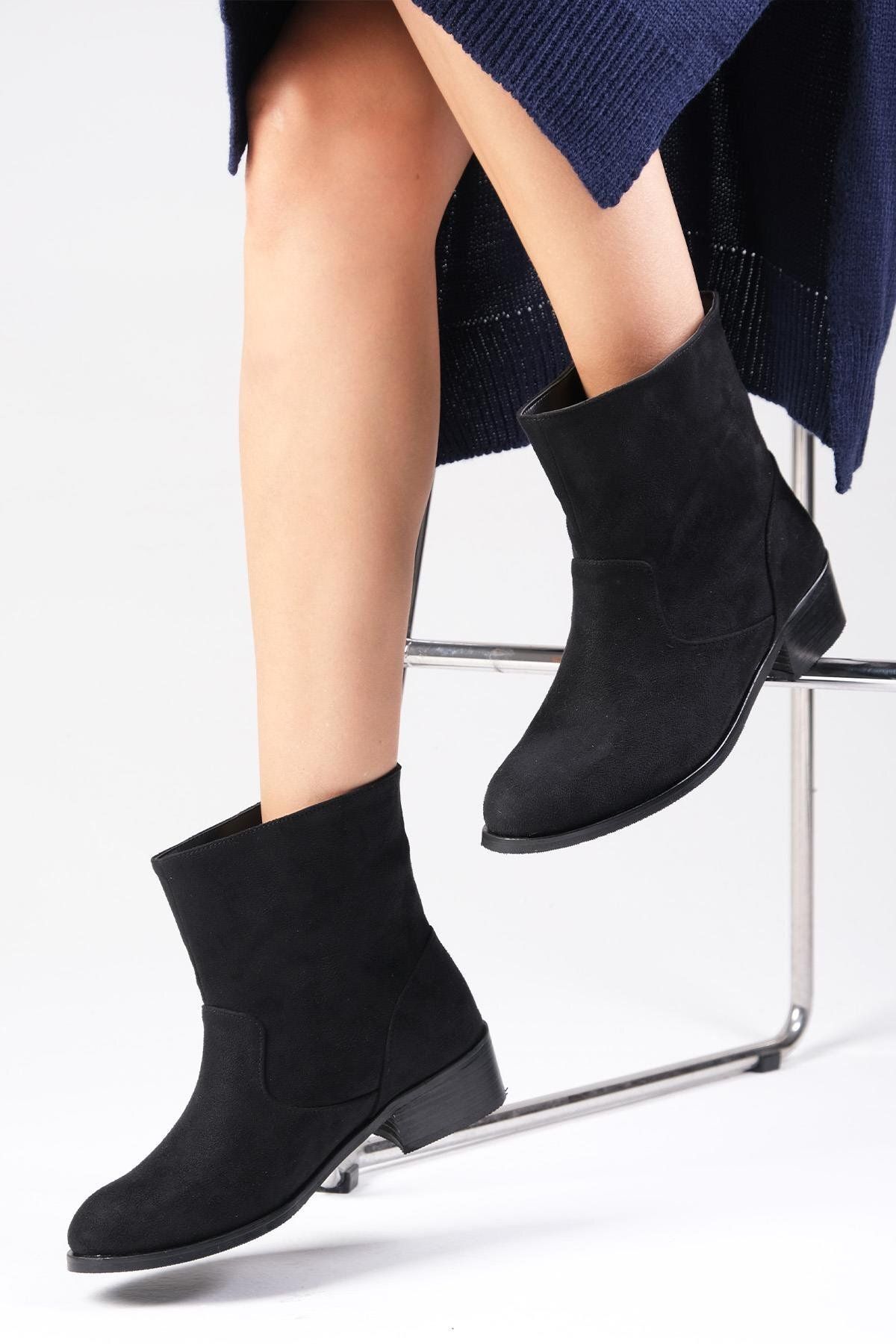 Mio Gusto Marnie Black Non Zipper Thin Fur Lined Women s Heelless Boots Trendyol