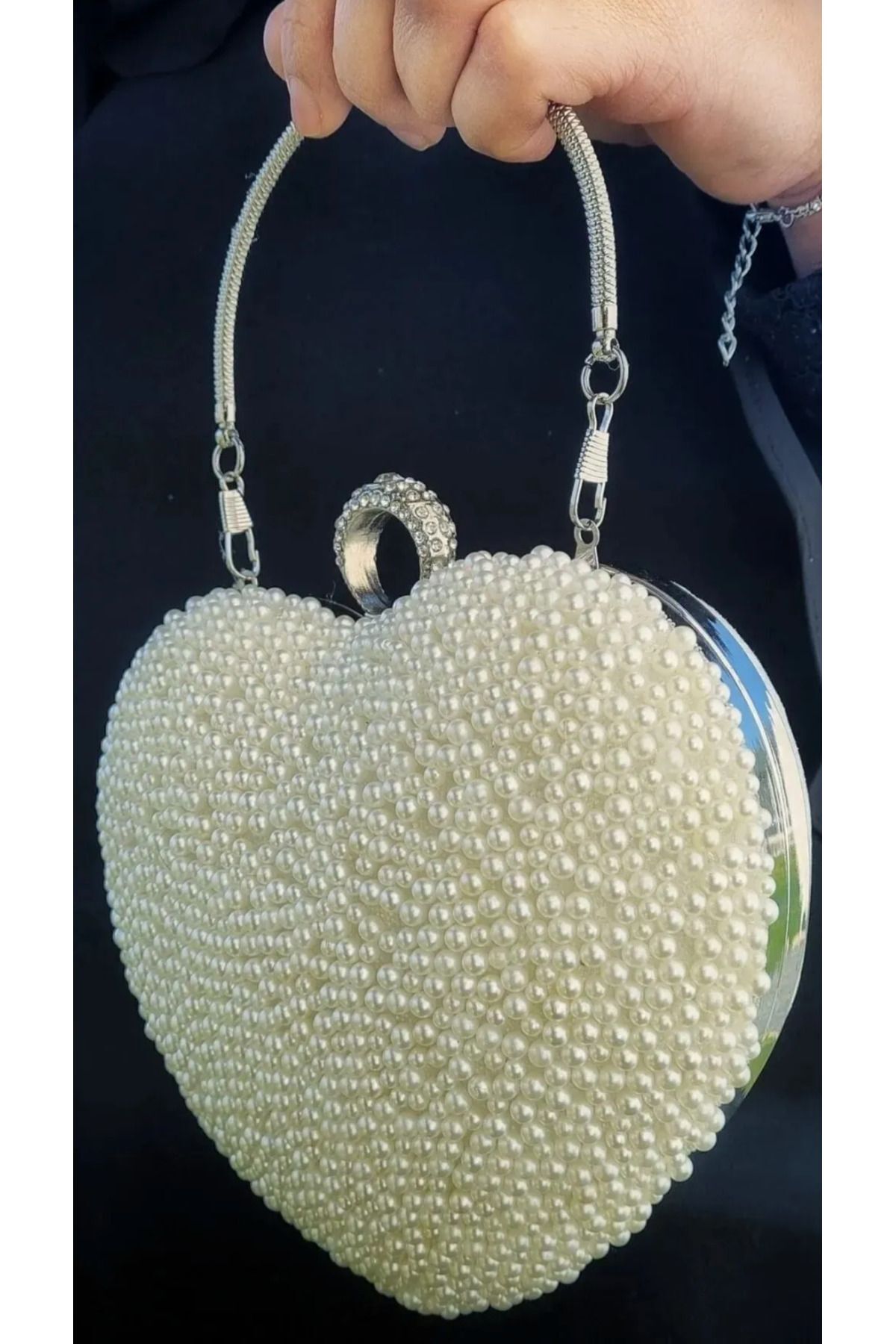 Women's Pearl Heart Evening Dress Bag