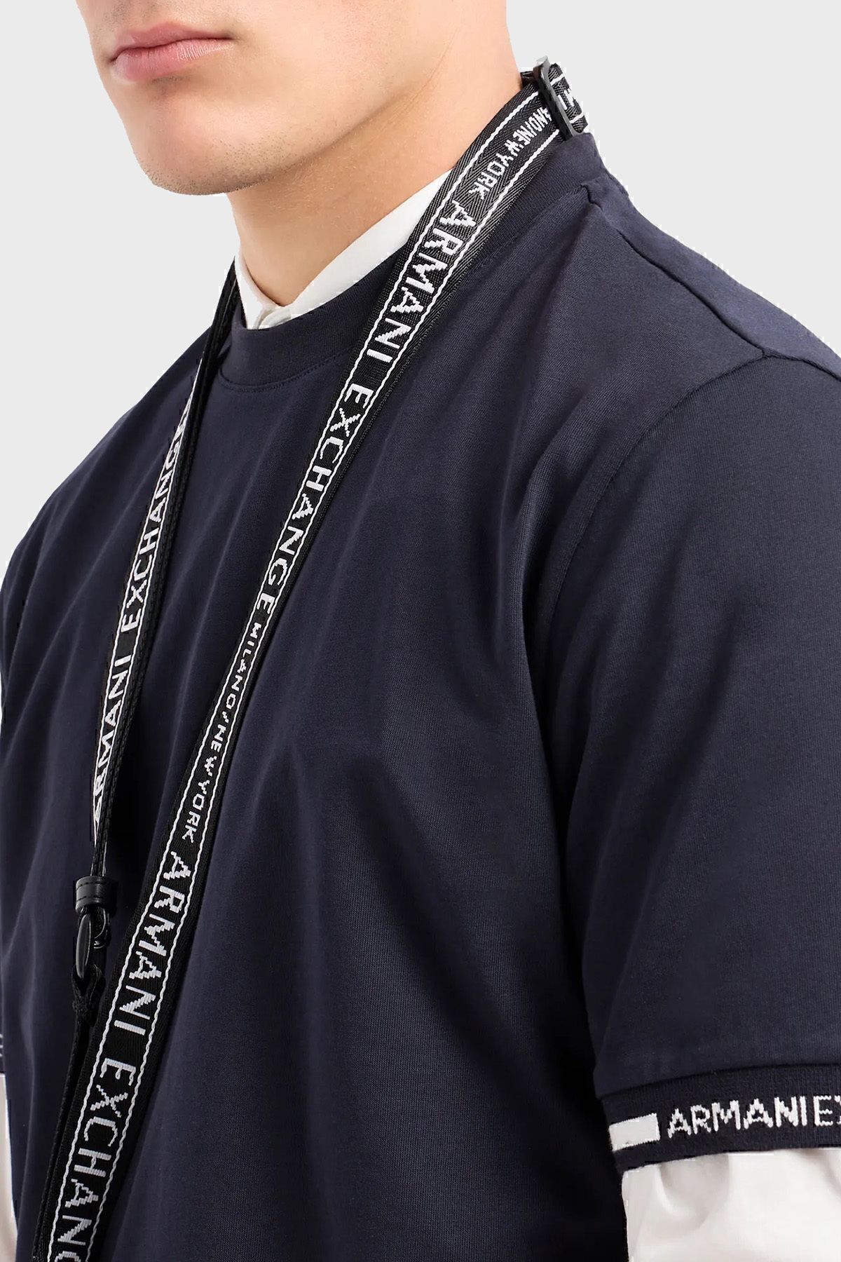 تی شرت آبی مردانه پنبه معمولی دوچرخه Yaka Tring 3dztlr zjlfz 1583 Armani Exchange