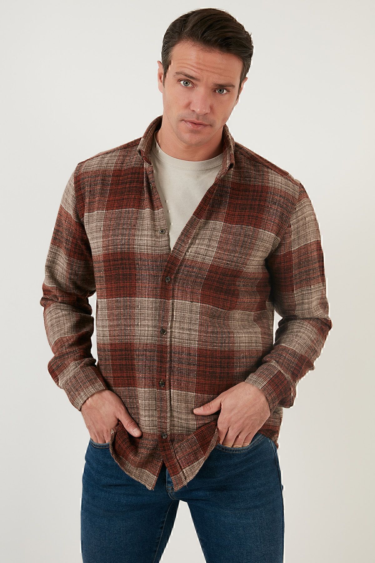  Buratti Ekoseli Uzun Kollu Slim Fit K??l?k G?mlek Erkek G?mlek