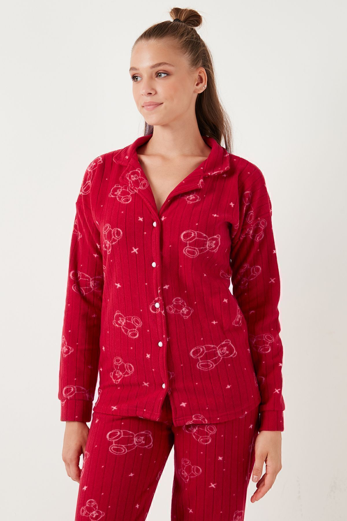 Lela-Fleece Standard Fit Pajama Set - Buttoned, Pajama Set 6095616 4