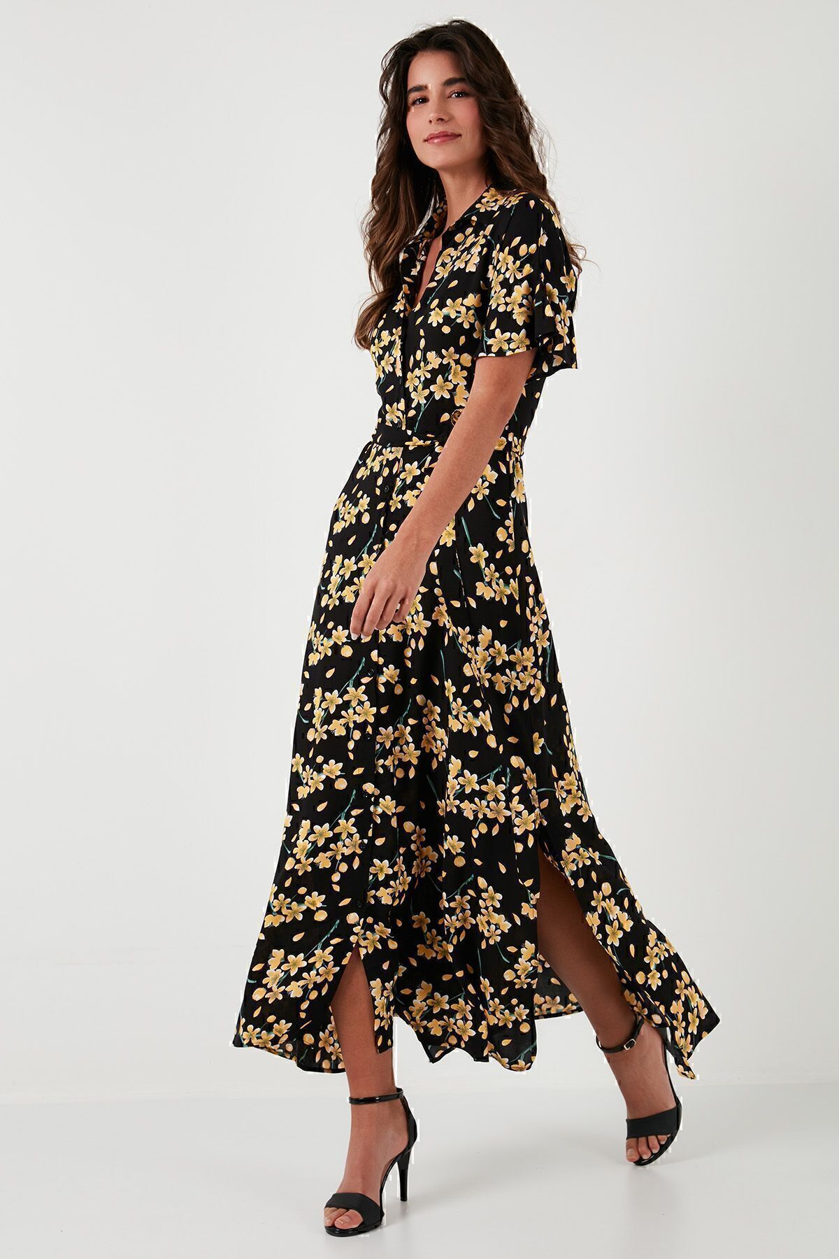 Lela-Patterned Slit Shirt Collar Maxi Dress DRESS 611EL502 3