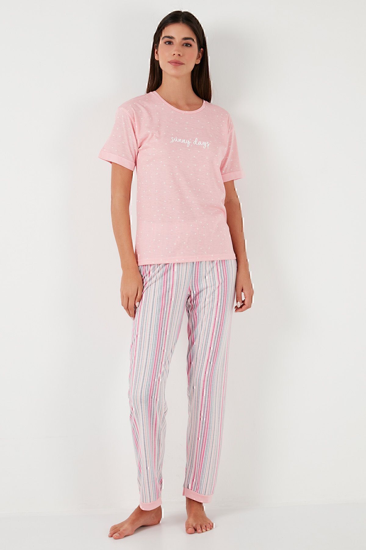 Lela-Regular Fit Crew Neck Short Sleeve Pajamas Set PYJAMAS SET65790130 3