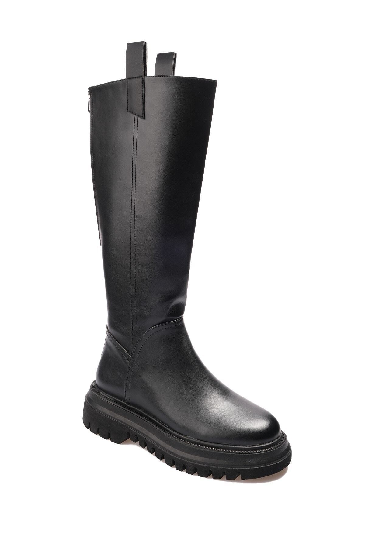 Mio Gusto-Schwarze, pelzgefütterte Damenstiefel aus Leder mit Reißverschluss hinten 6