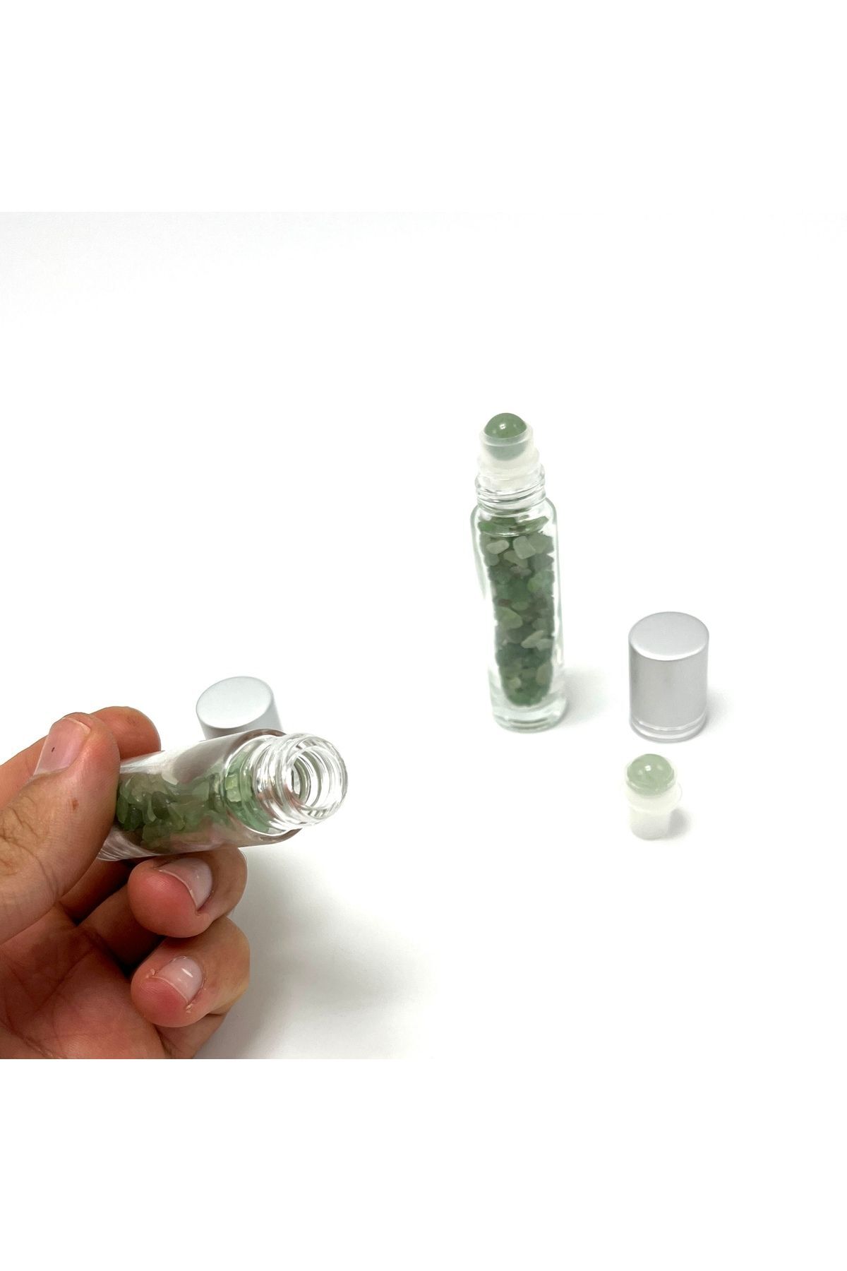 Sertifikalı Aventurin Doğal Taş Esans Şişesi ve Roller Masaj Aleti 10ml — سبز ydtma13 — تصویر 3 از 6