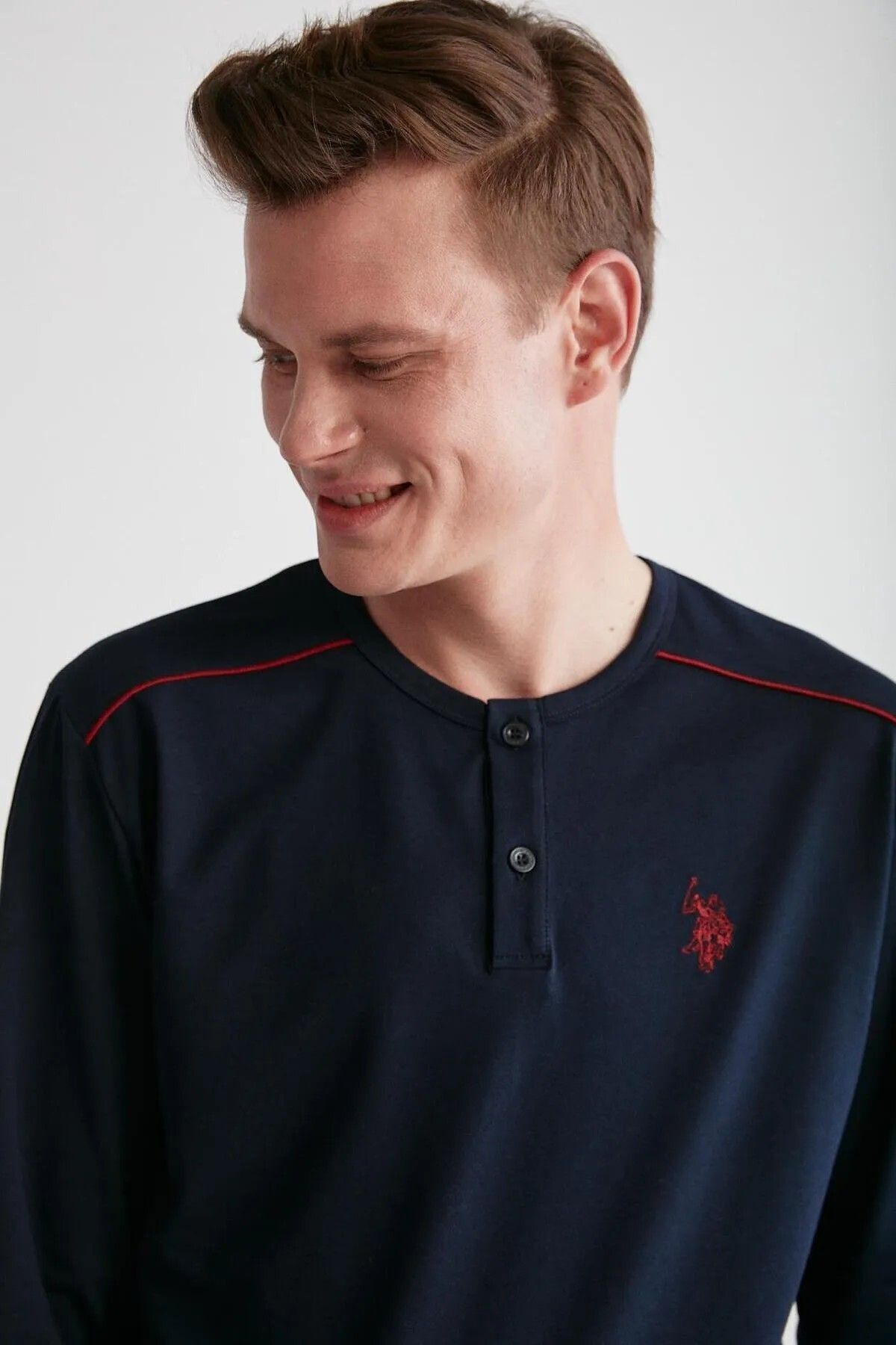 ست پیژامه آبی مردانه پایه. پولو اسن. لباس خواب نیم دکمه U.S. Polo Assn.