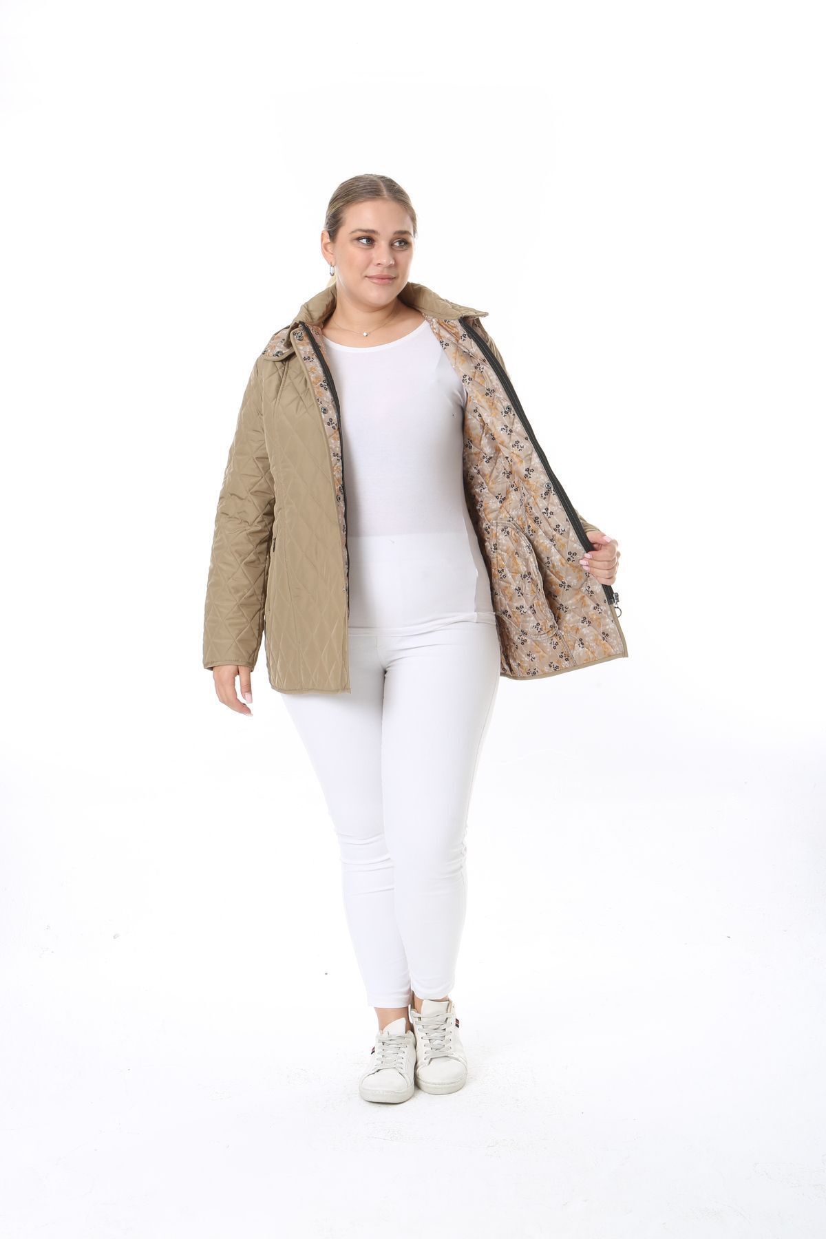 TUTveAL Collection Kapitone Mont, Büyük Beden Mont, Baharlık, Büyük Beden Ceket, Kapüşonlu, Suya Dayanıklı Mont,vizon