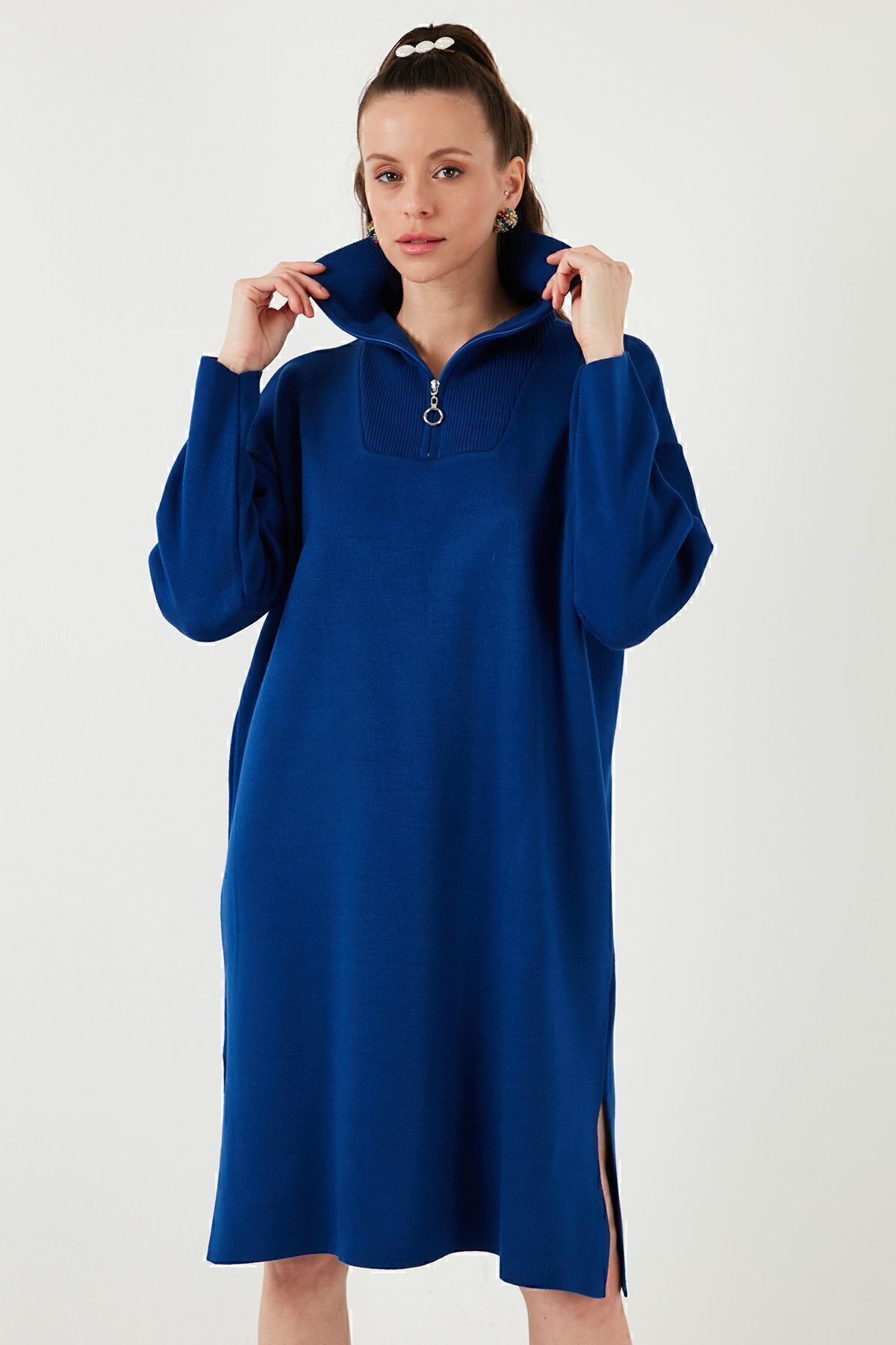 Lela-Knitwear Dress - Half Zipper and Slit 4615213 6