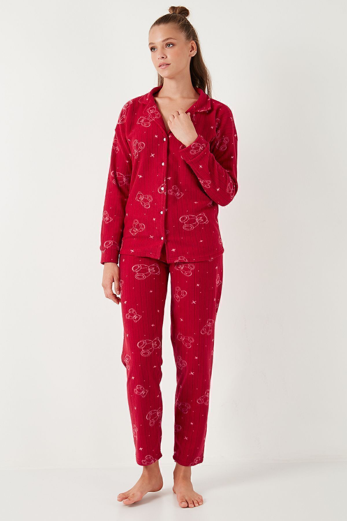 Lela-Fleece Standard Fit Pajama Set - Buttoned, Pajama Set 6095616 3