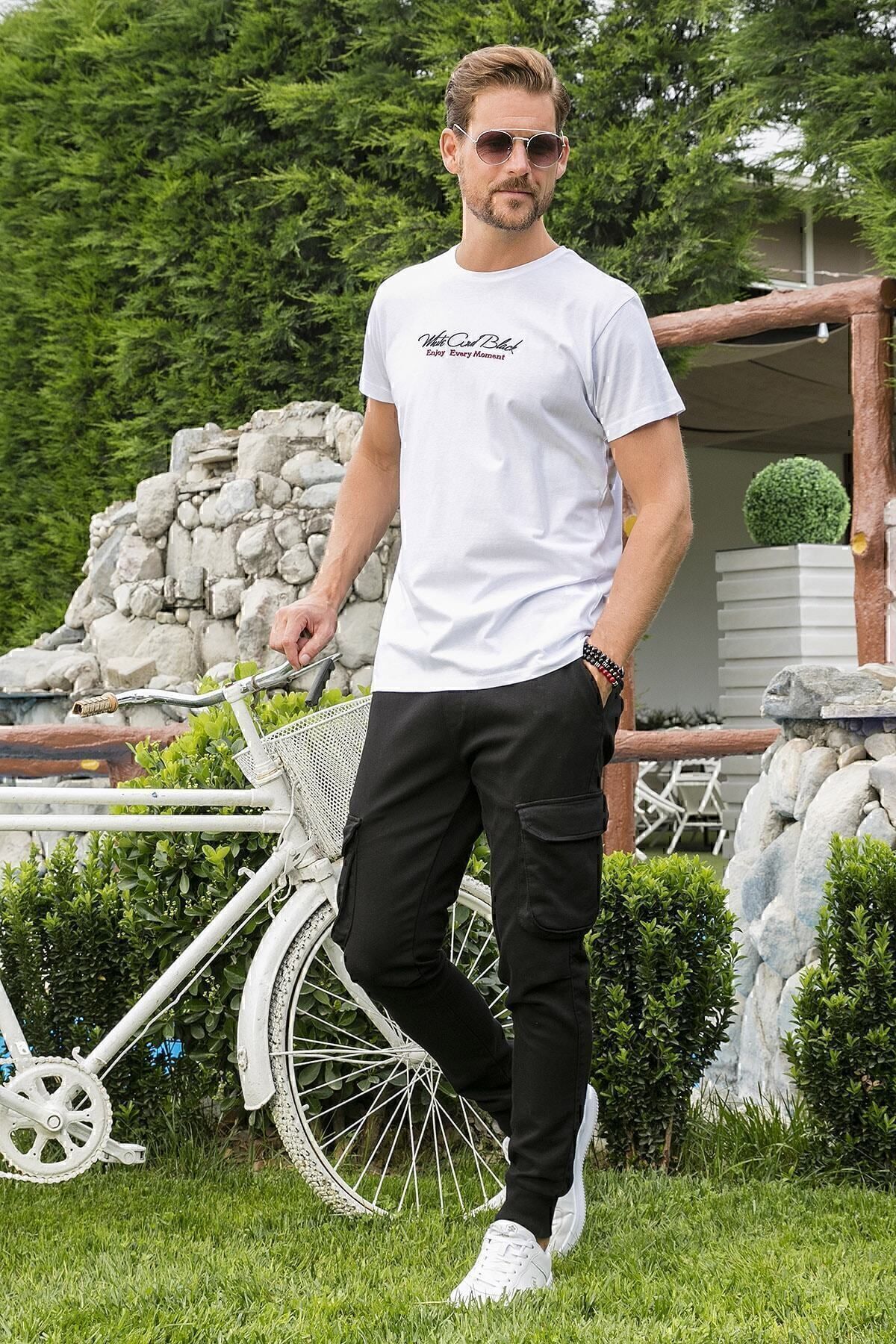 Text Printed Crew Neck 100% Coton Slim Fit T شرت تی شرت مردانه 541 enjoy Buratti