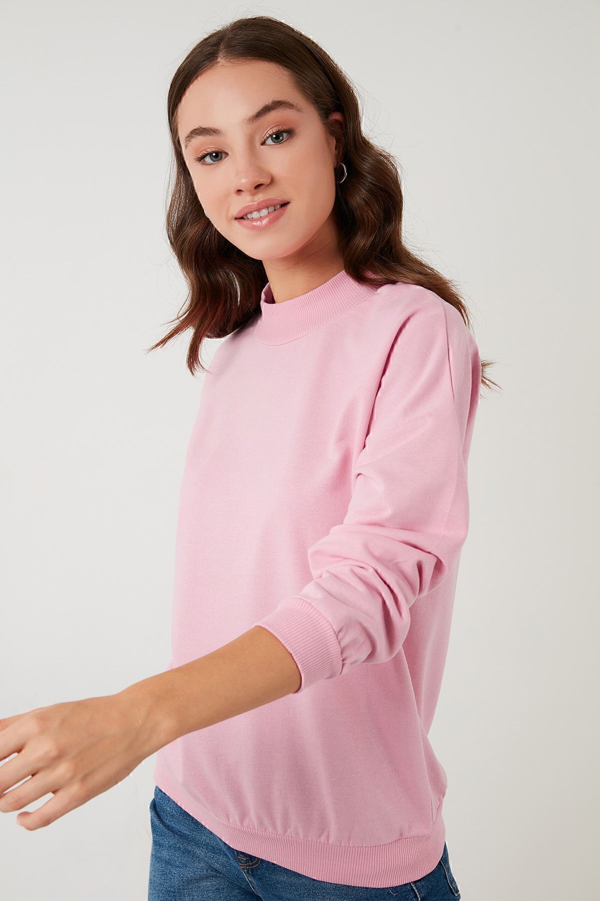 Lela-Sweat tricotat de bază din bumbac cu guler vertical - 5863323 4