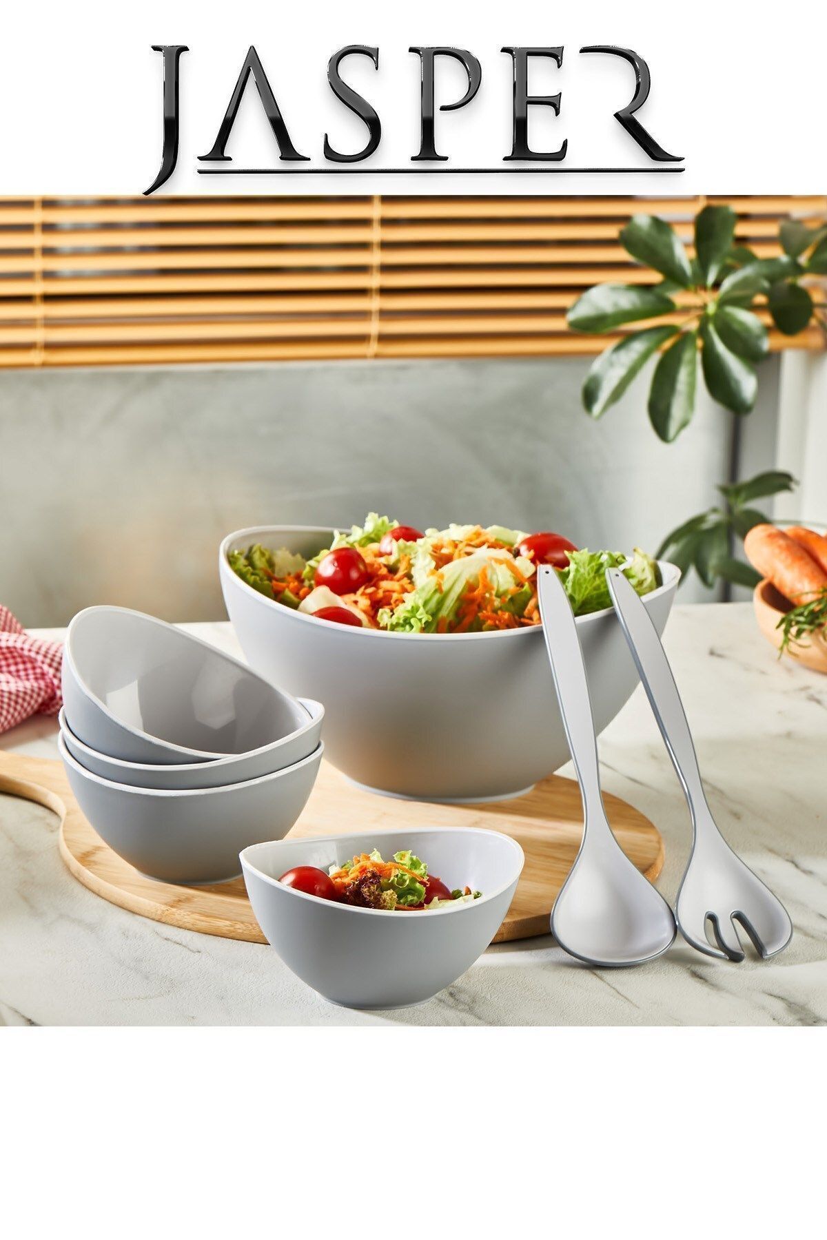 JASPER-JPR-0112 Light Gray Multi-Purpose Luxury 7 Piece Salad Serving Set Serving Bowl Presentation Set 1