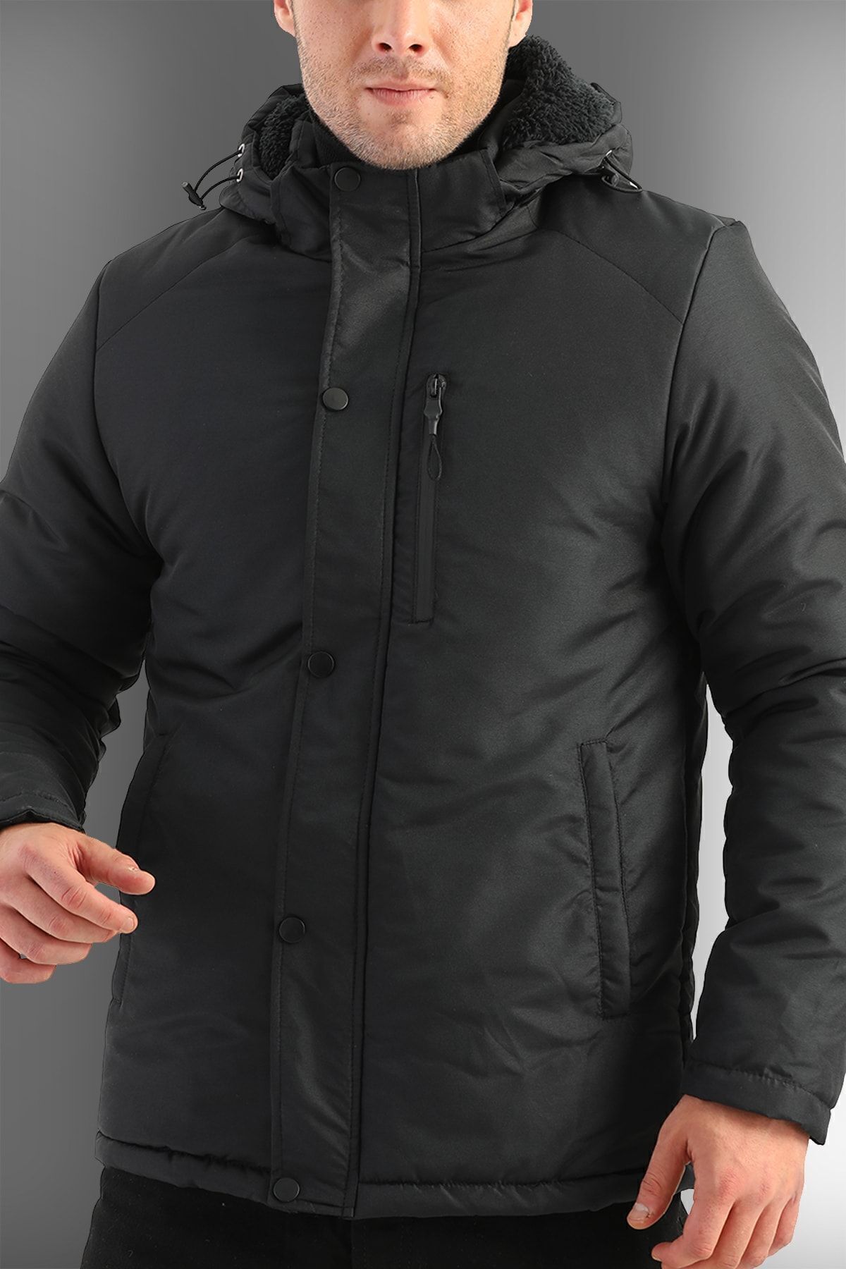 D1fference-Herren Schwarz Schiefen Kapuze Winddicht Sport Winter Mäntel & Mäntel & Parka 3
