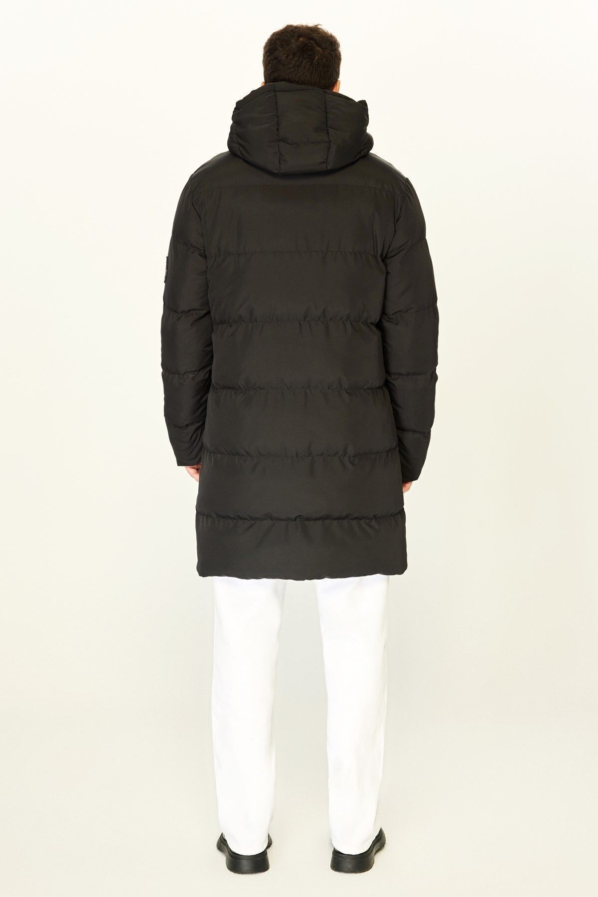 D1fference-Schwarzer Puffer-Parka für Herren – mit Kapuze, Faserfüllung, winddichter Mantel 7
