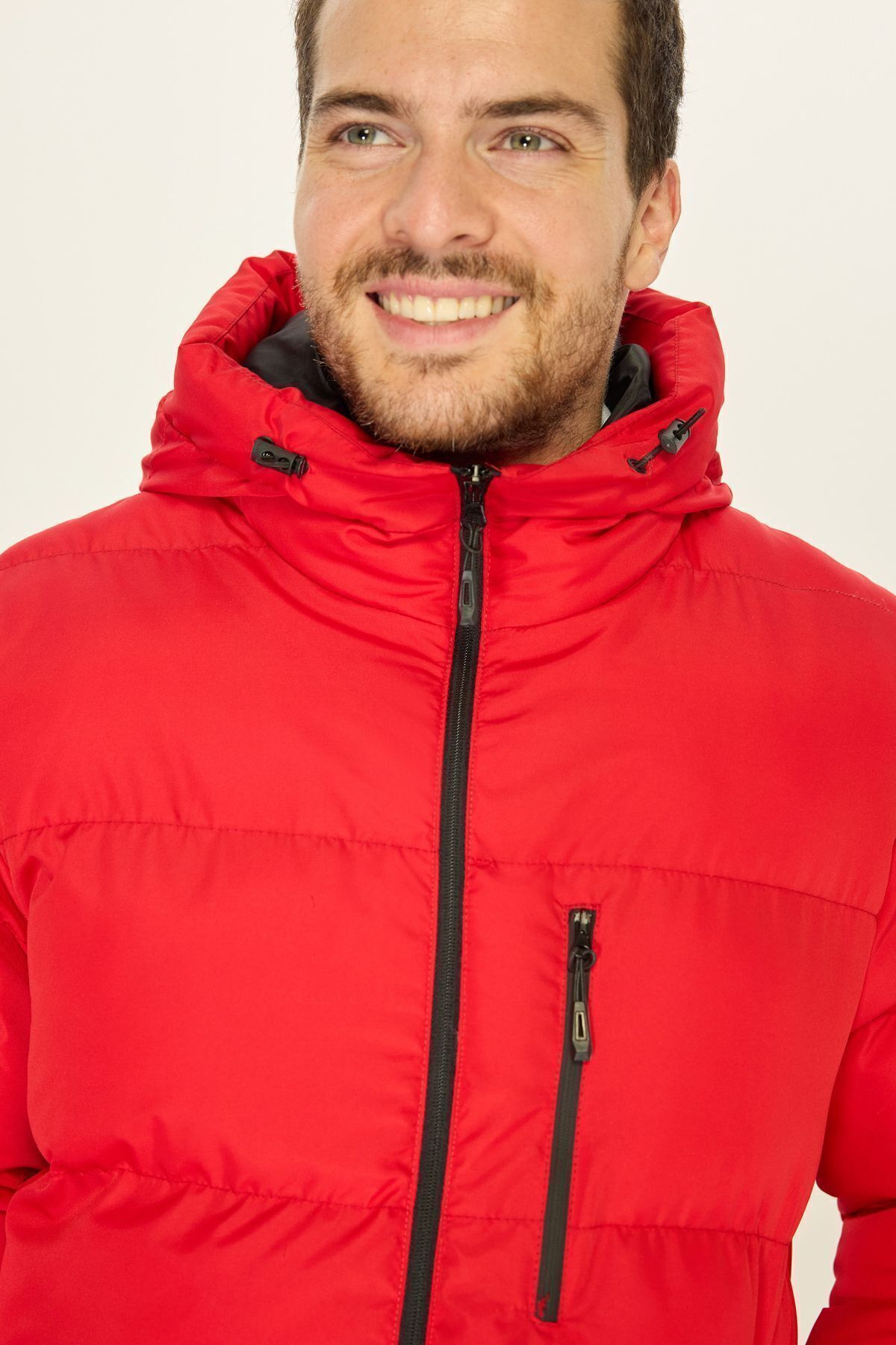 D1fference-Men's Red Thick Lined Hooded Puffer Sports Winter Coat 5