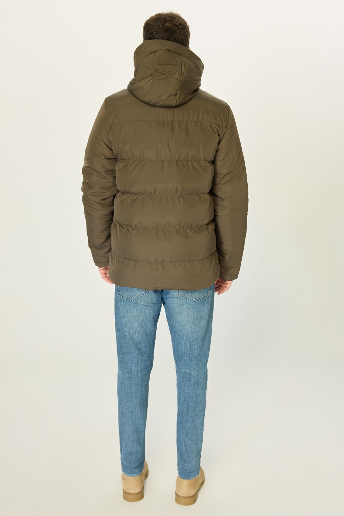 D1fference-Men's Khaki Thick Lined Hooded Inflatable Sports Winter Coat 7