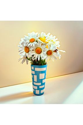 emsa Vazo, Dekoratif Modern Desenli Mavi-beyaz Saksı 16x9 Cm 1 Adet