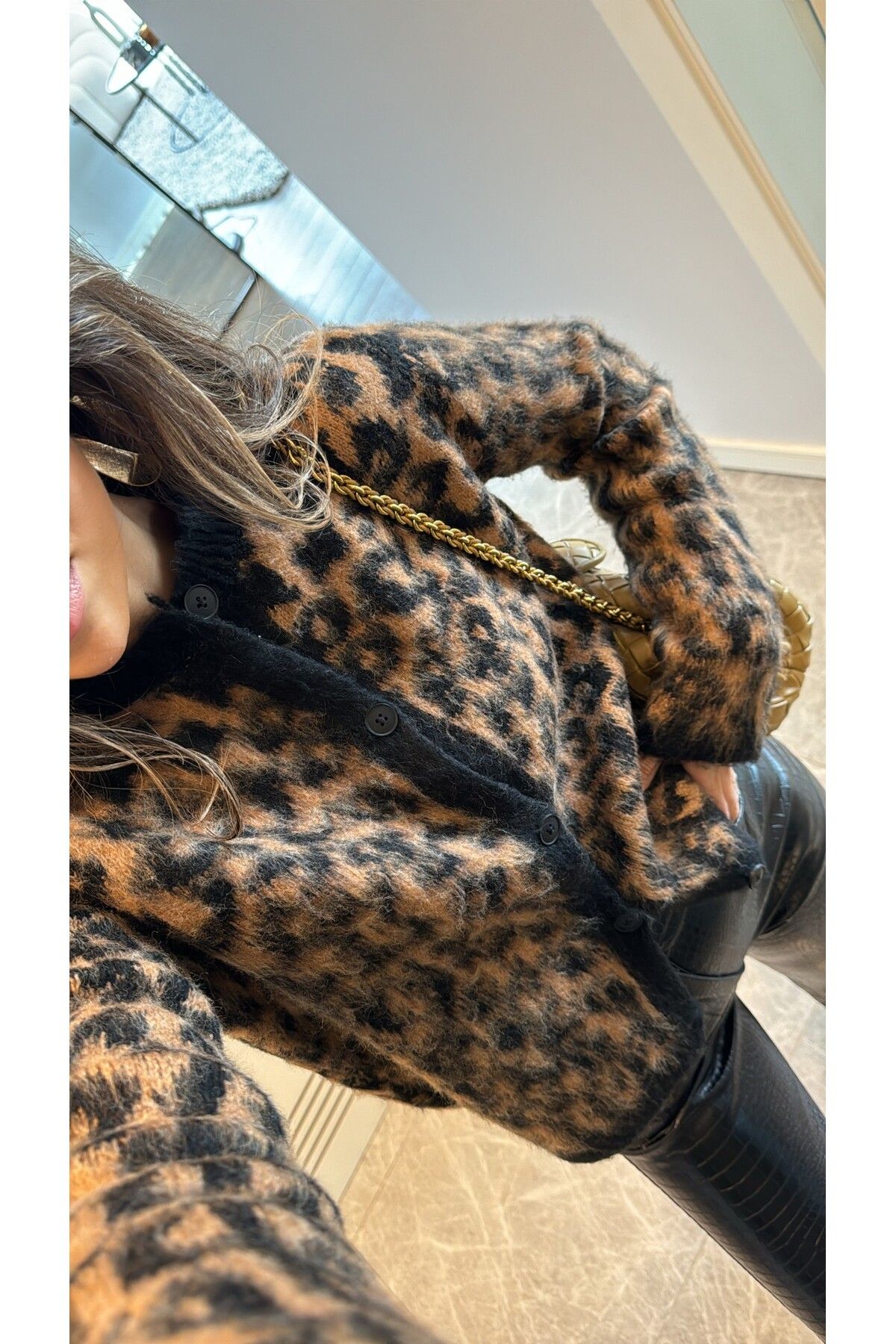 sinemkivanc co Márka modell Leopárd mintás gyapjú kardigán